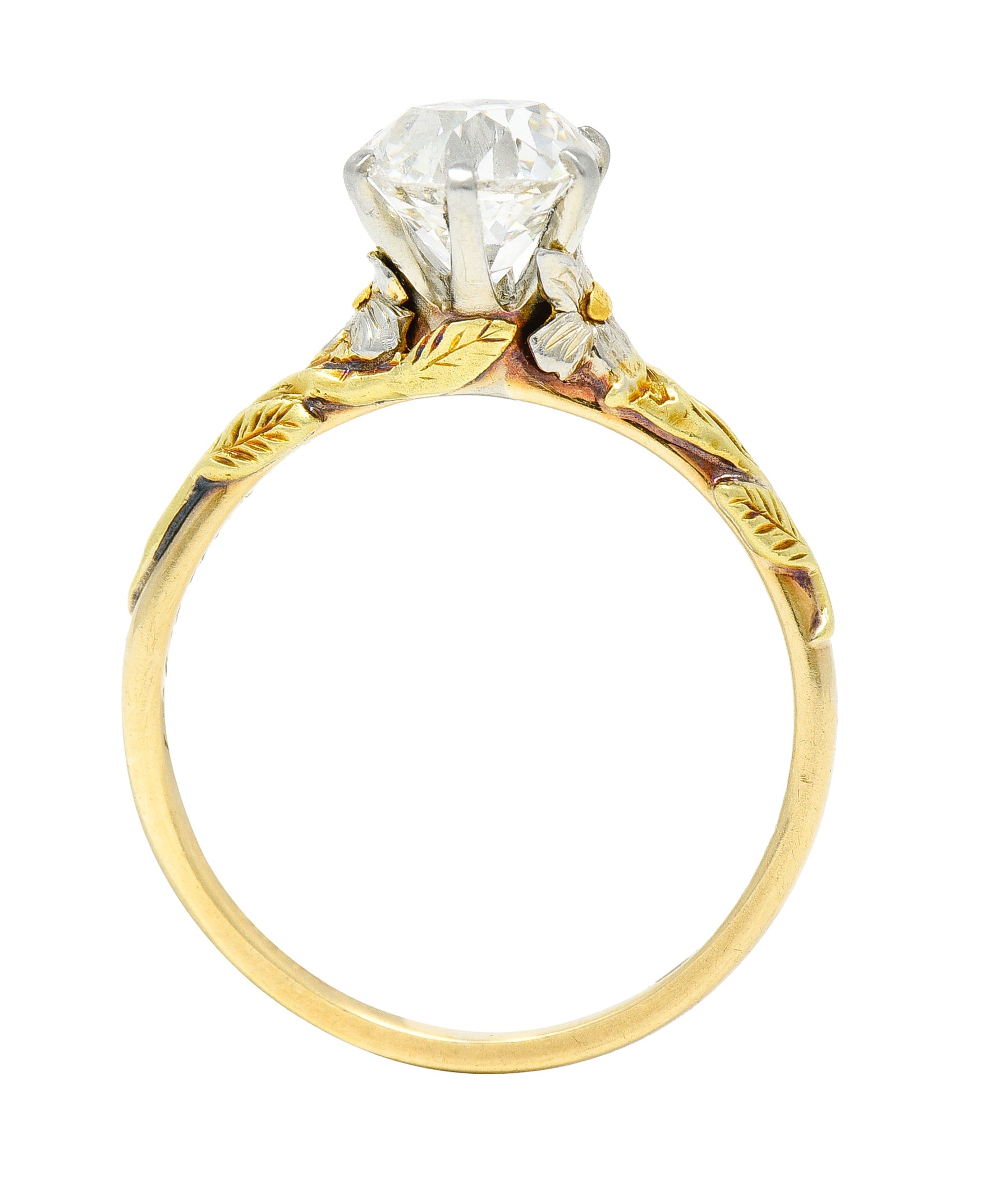 Arts & Crafts 1.28 CTW Old Mine Diamond 14K Tri-Gold Antique Engagement Ring