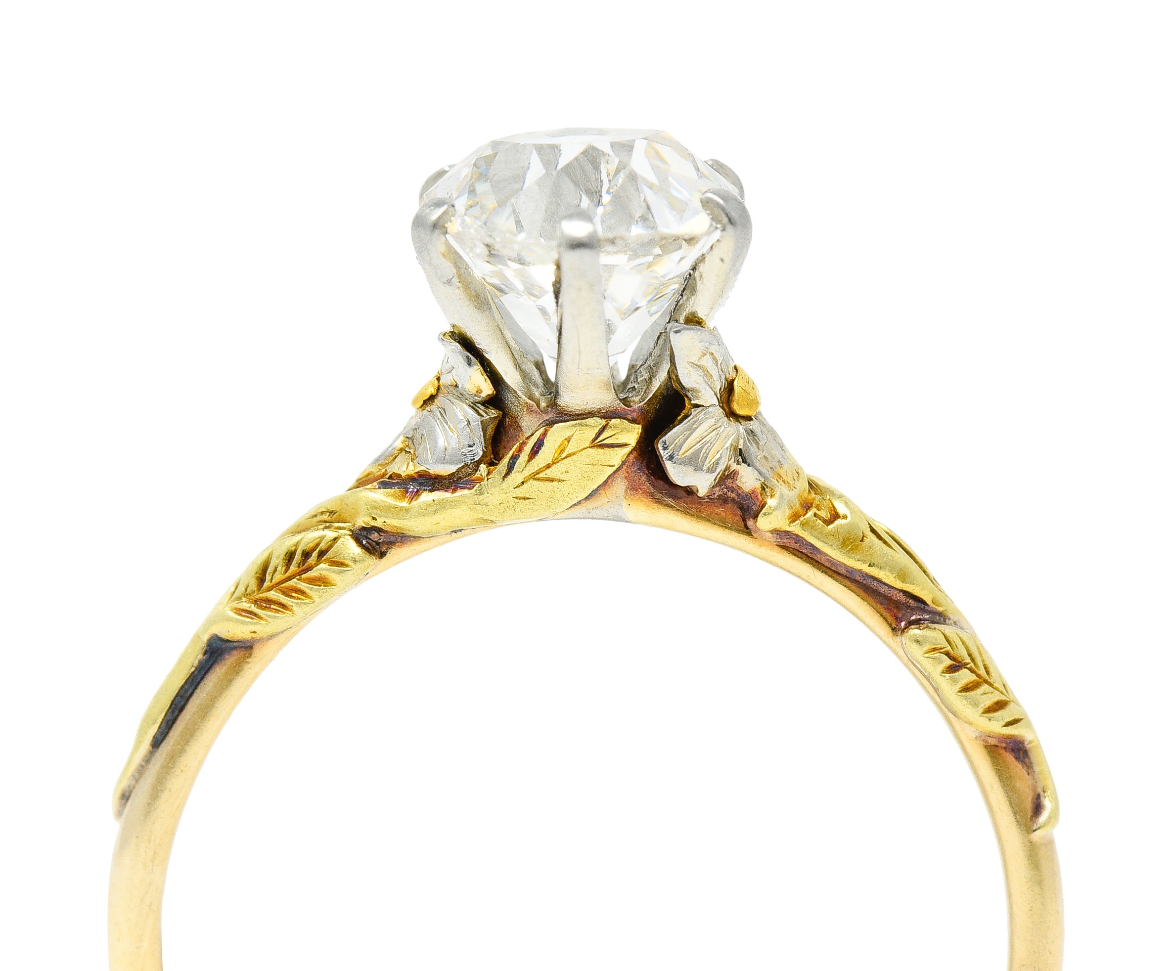 Arts & Crafts 1.28 CTW Old Mine Diamond 14K Tri-Gold Antique Engagement Ring