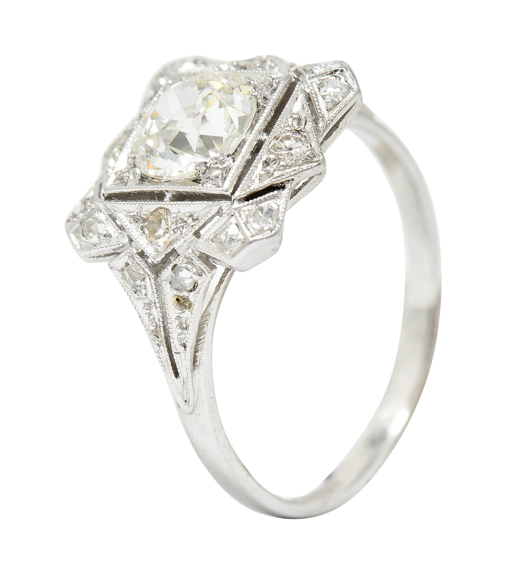 1930's Art Deco 1.40 CTW Diamond Platinum Geometric Dinner Ring GIARing - Wilson's Estate Jewelry