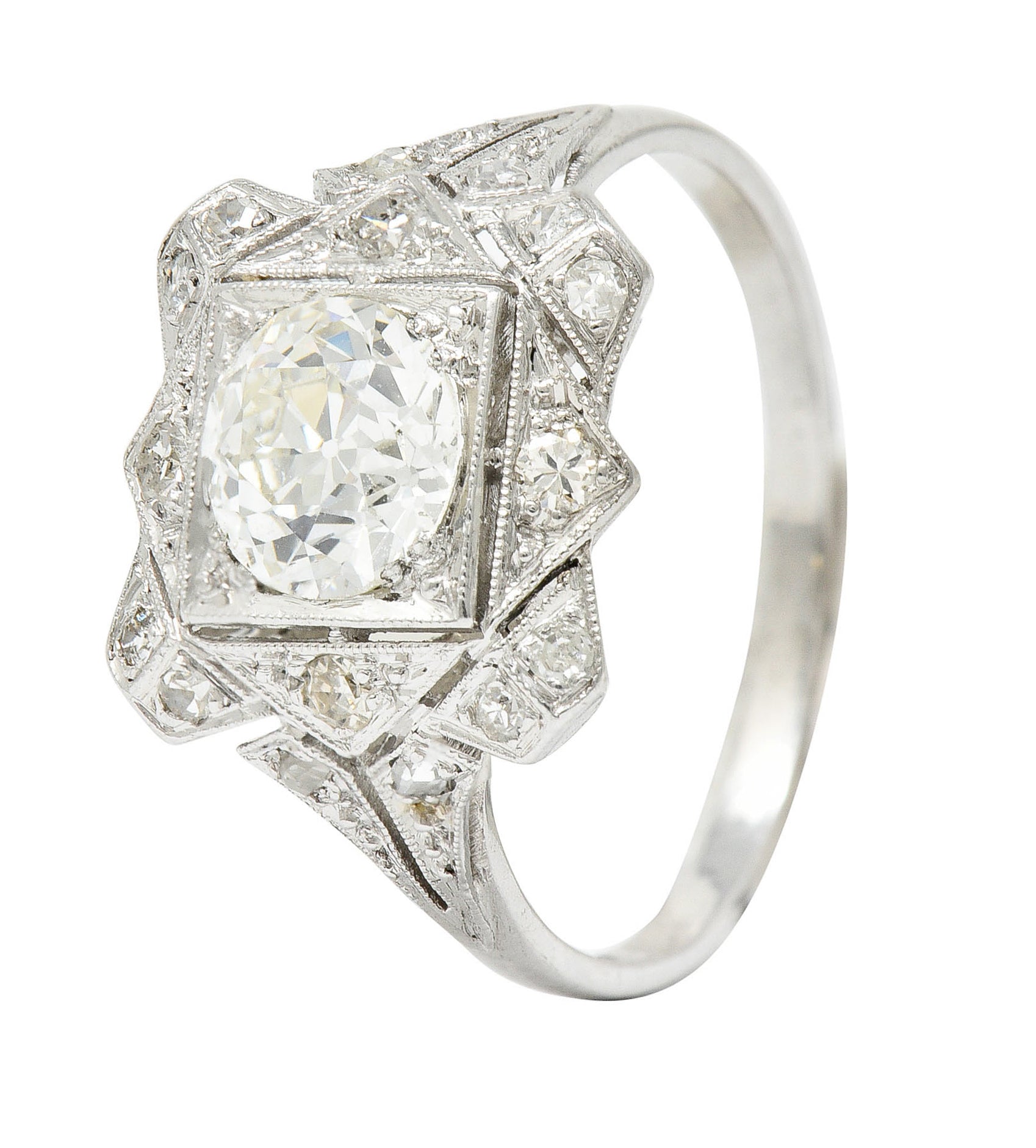 1930's Art Deco 1.40 CTW Diamond Platinum Geometric Dinner Ring GIARing - Wilson's Estate Jewelry