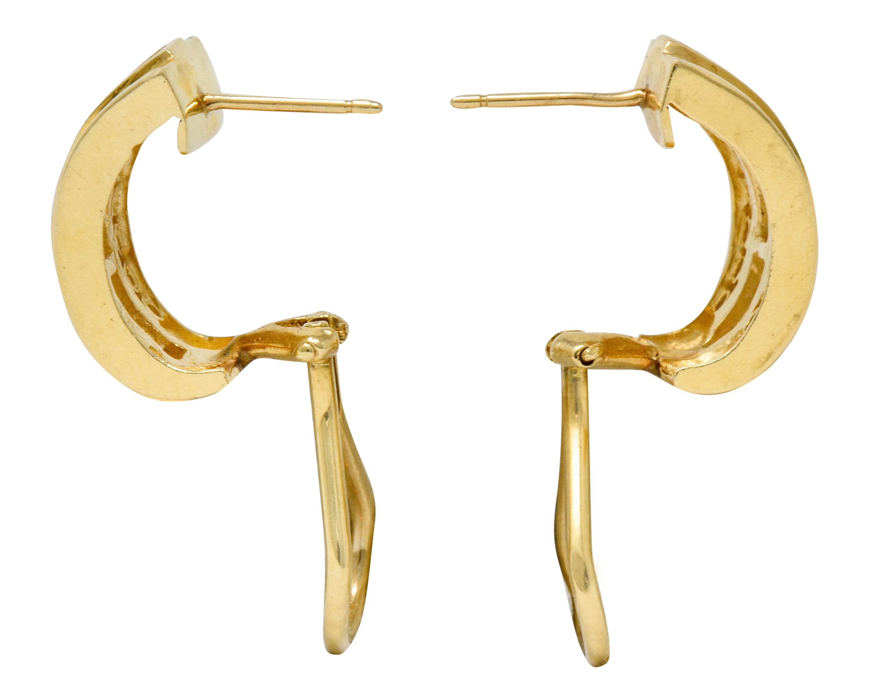 Vintage 2.75 CTW Diamond 14 Karat Gold Channel Set J Hoop Earrings - Wilson's Estate Jewelry