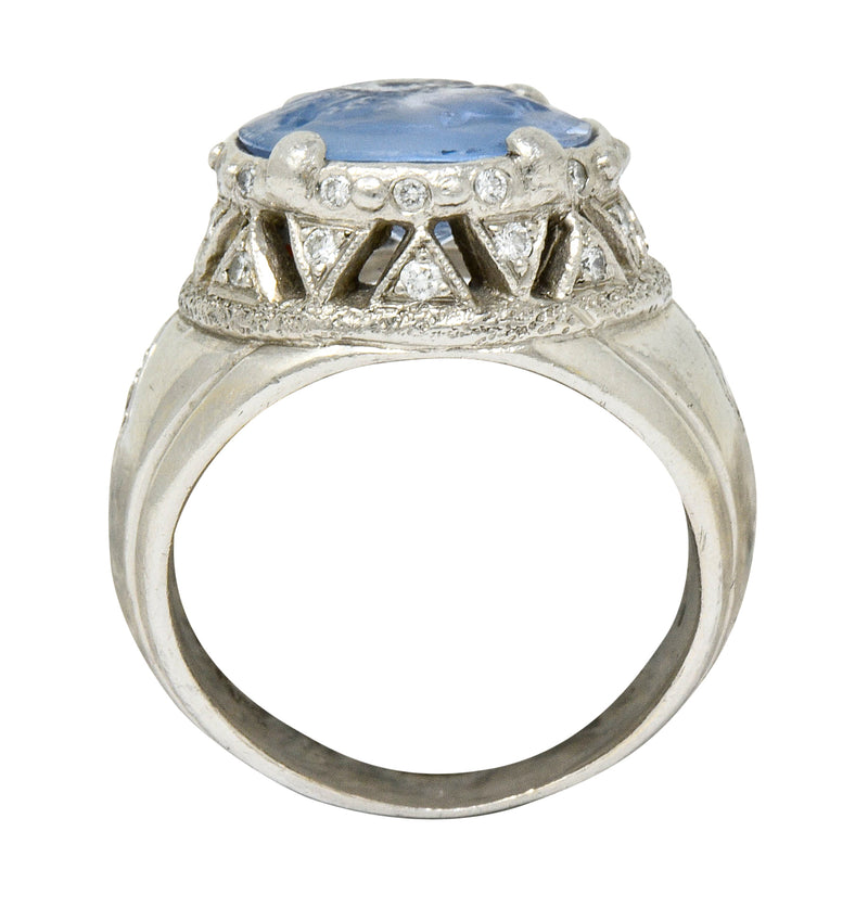 .11111needs agl Vintage Sapphire Platinum Zeus Ammon Cameo Men's Ring - Wilson's Estate Jewelry
