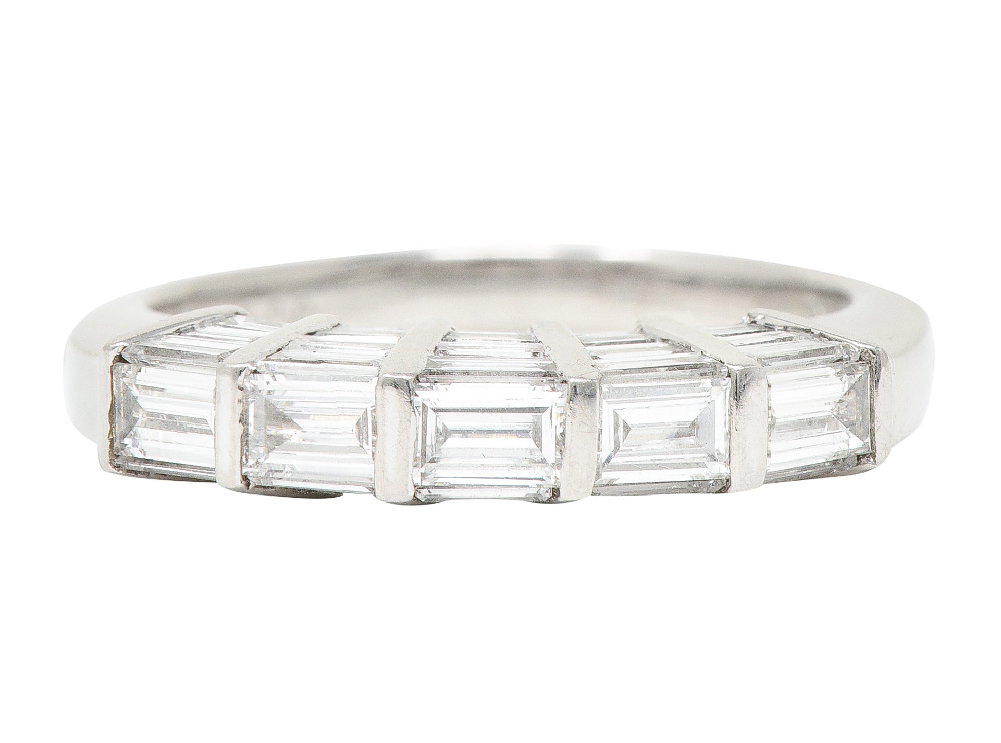 Mid-Century 2.00 CTW Baguette Cut Diamond Platinum Vintage Band Ring Wilson's Estate Jewelry