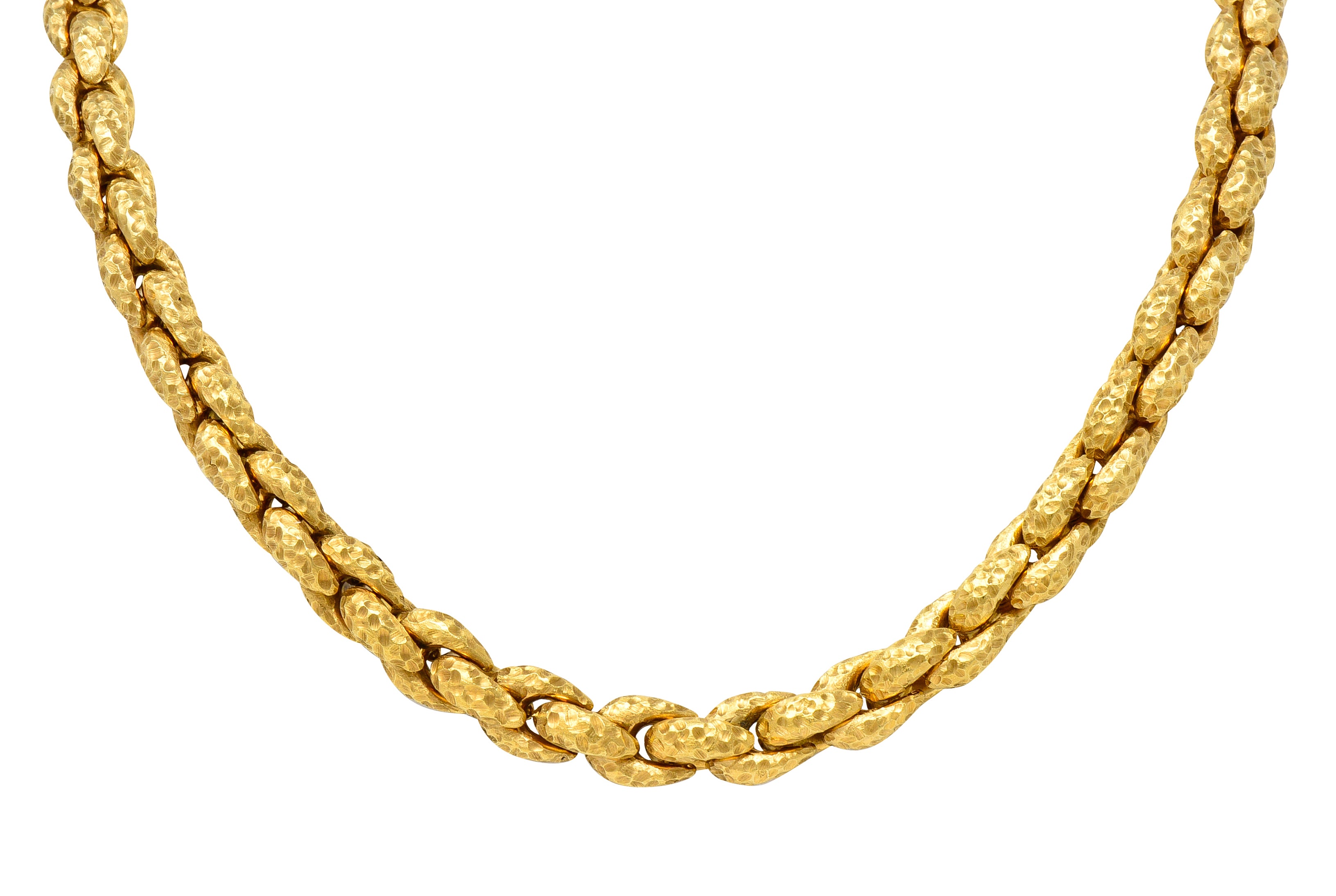 1980's Diamond 18 Karat Yellow Gold Hammered Cable Chain Vintage Necklace Wilson's Estate Jewelry