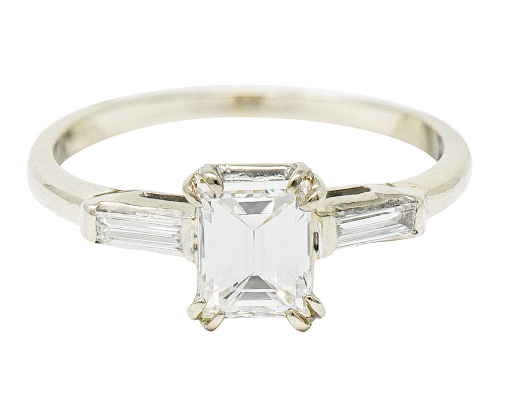 Retro 1.14 CTW Emerald Cut Diamond 14 Karat White Gold Engagement RingRing - Wilson's Estate Jewelry