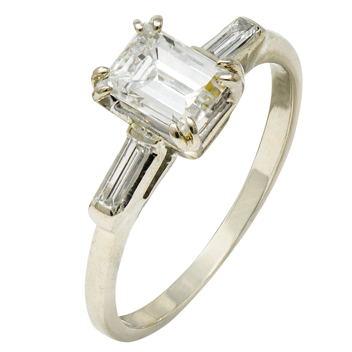 Retro 1.14 CTW Emerald Cut Diamond 14 Karat White Gold Engagement RingRing - Wilson's Estate Jewelry