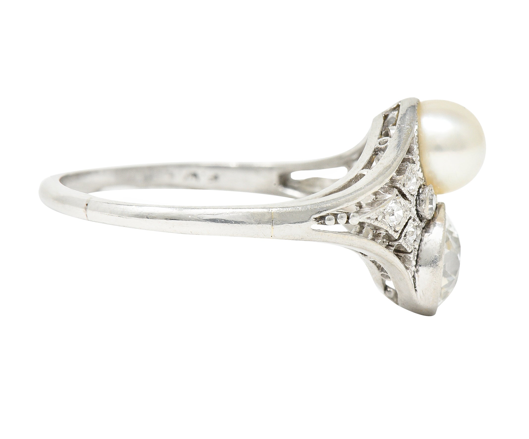 Frank Walter Lawrence Edwardian Pearl Platinum Toi Et Moi Antique Dinner Ring Wilson's Estate Jewelry