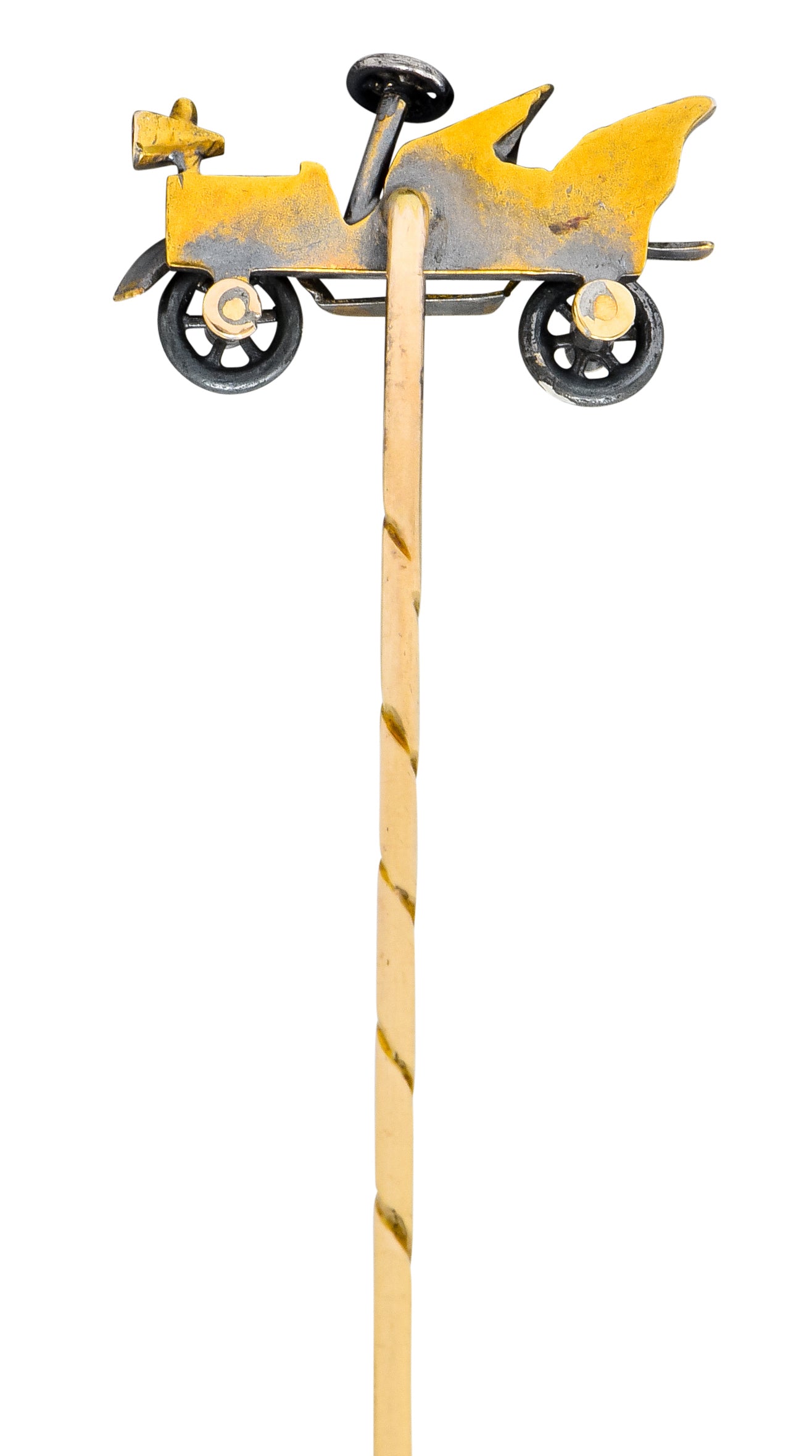 Art Nouveau Articulated 14 Karat Two-Tone Gold Classic Car Stickpin - Wilson's Estate Jewelry