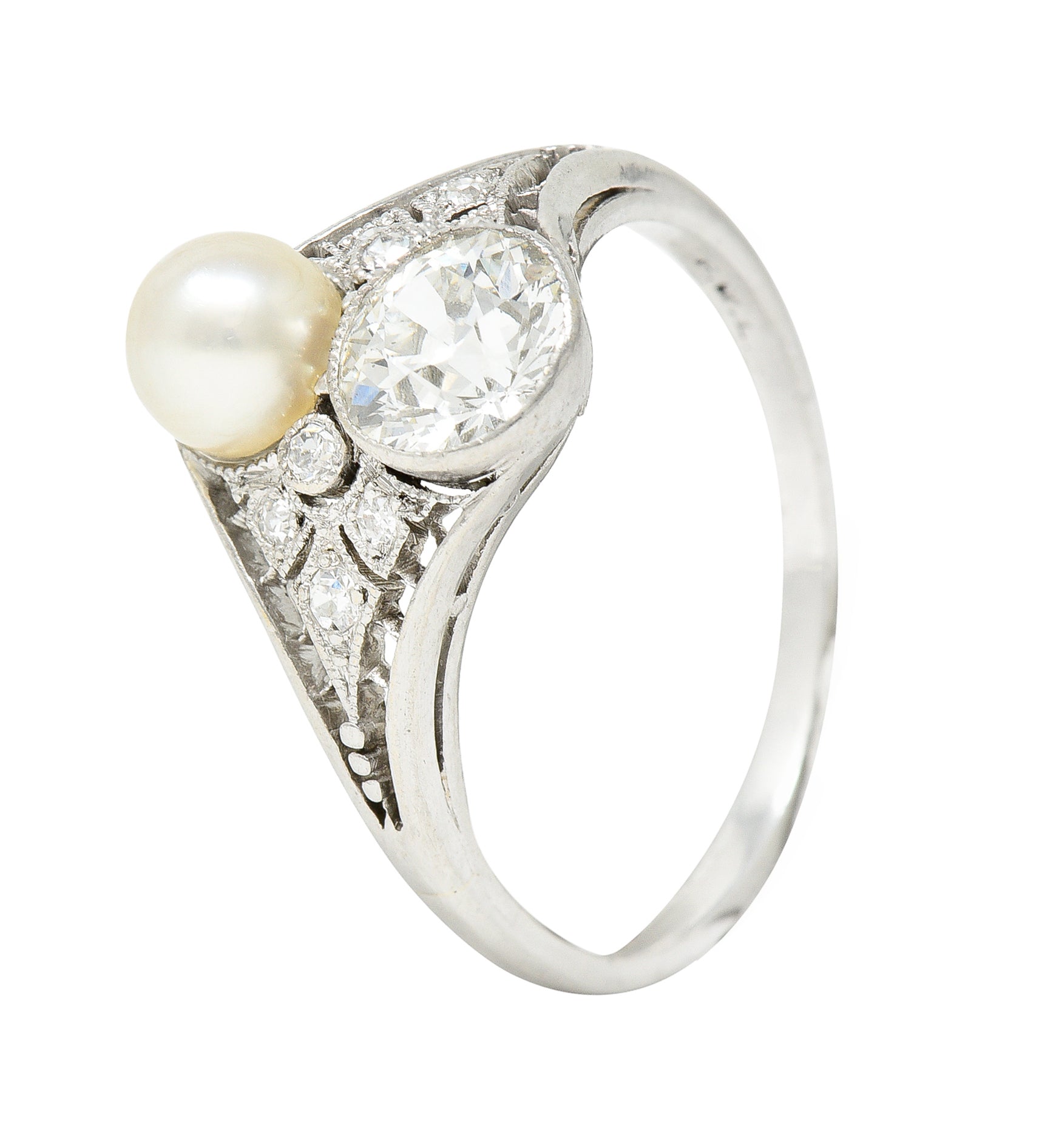 Frank Walter Lawrence Edwardian Pearl Platinum Toi Et Moi Antique Dinner Ring Wilson's Estate Jewelry