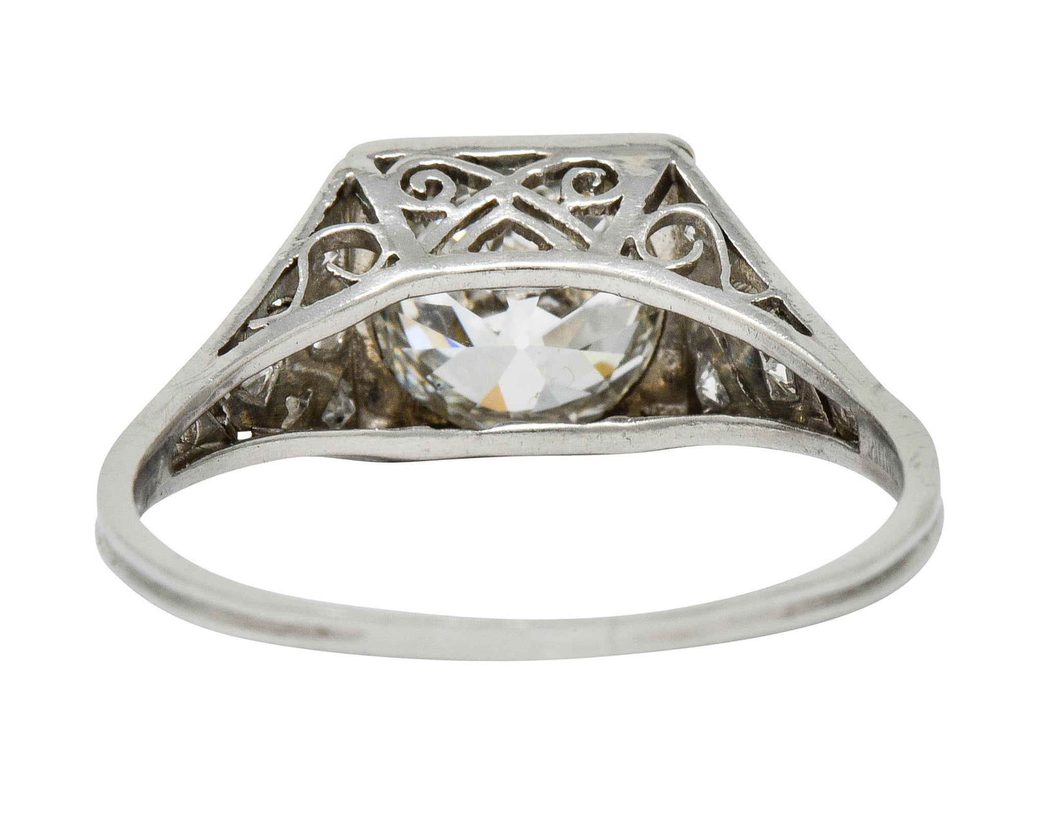 Late Edwardian 1.77 CTW Diamond Platinum Filigree Engagement Ring - Wilson's Estate Jewelry