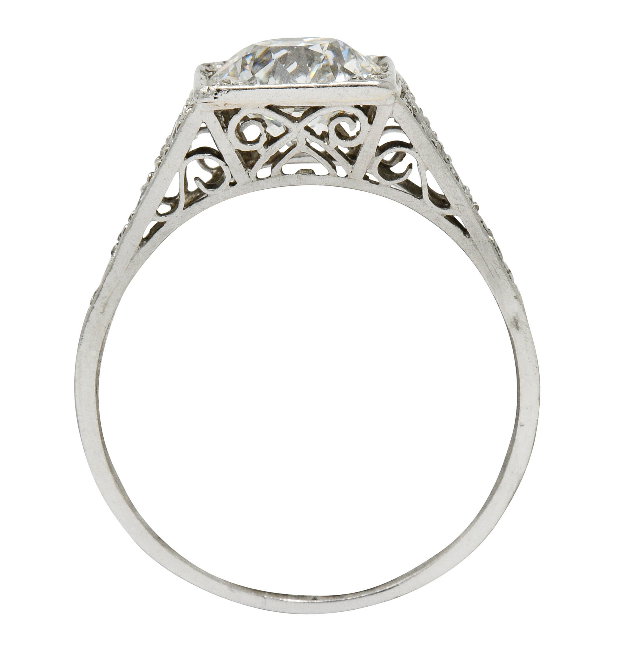 Late Edwardian 1.77 CTW Diamond Platinum Filigree Engagement Ring - Wilson's Estate Jewelry