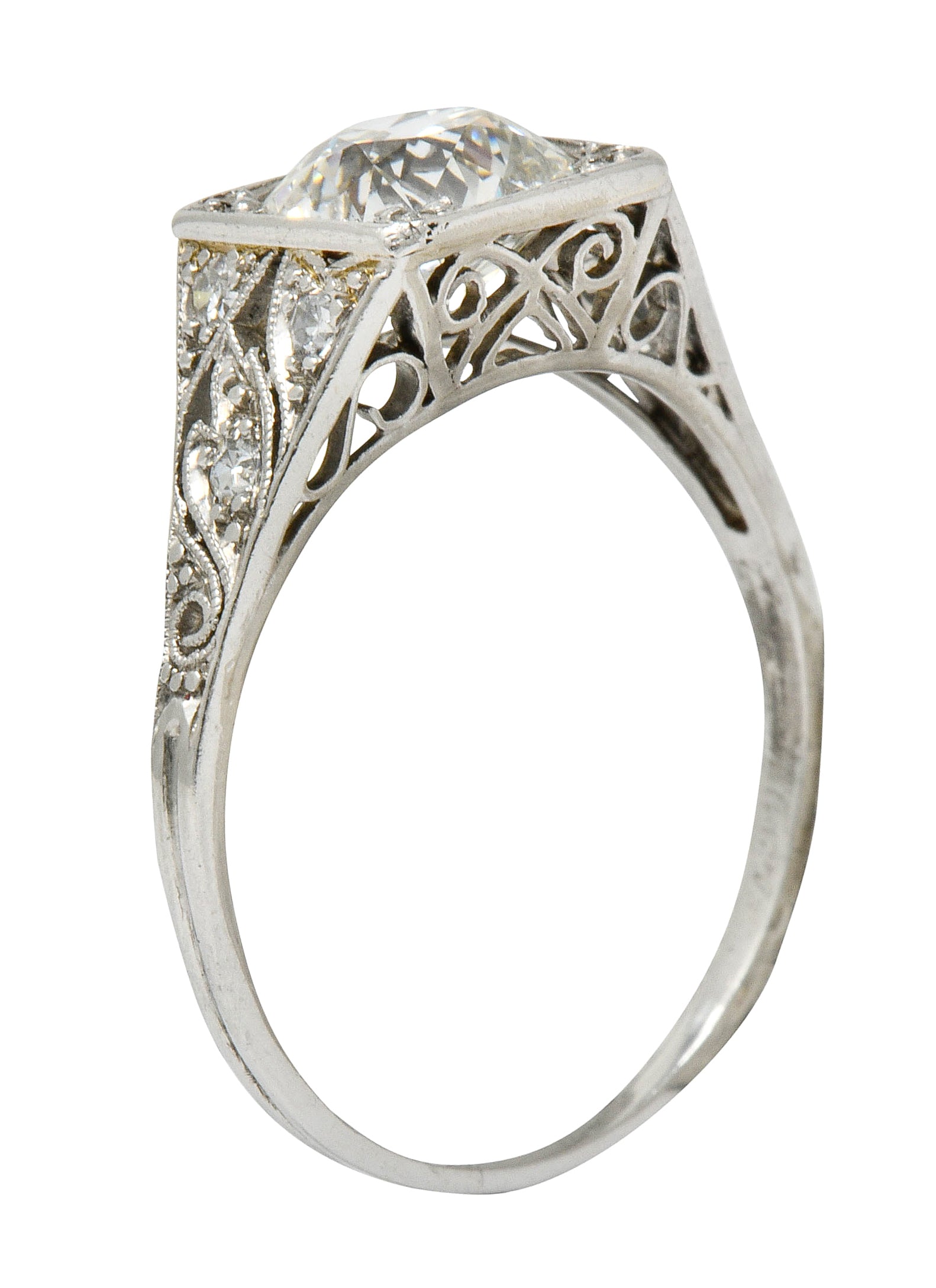 Late Edwardian 1.77 CTW Diamond Platinum Filigree Engagement Ring - Wilson's Estate Jewelry