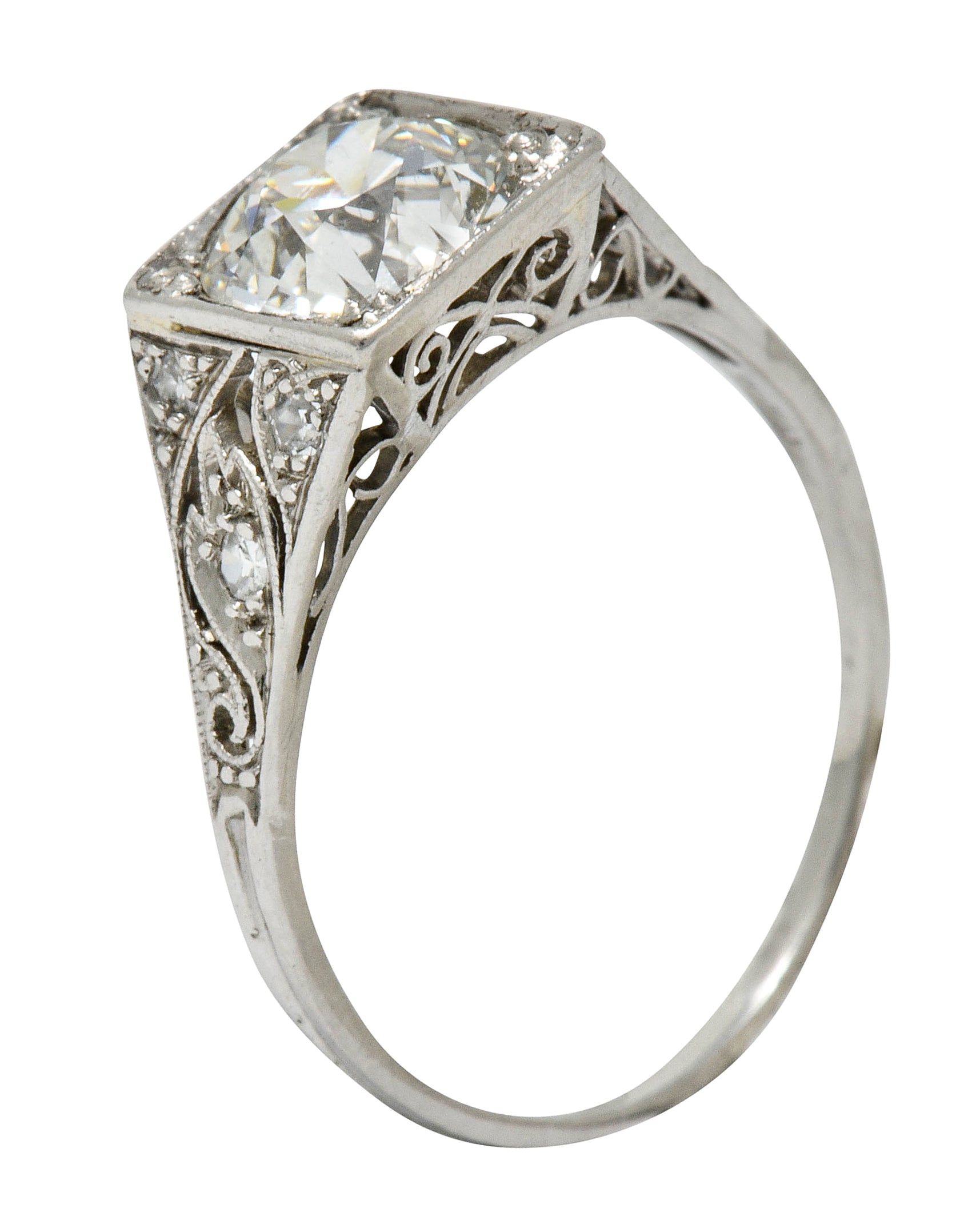 Late Edwardian 1.77 CTW Diamond Platinum Filigree Engagement Ring - Wilson's Estate Jewelry