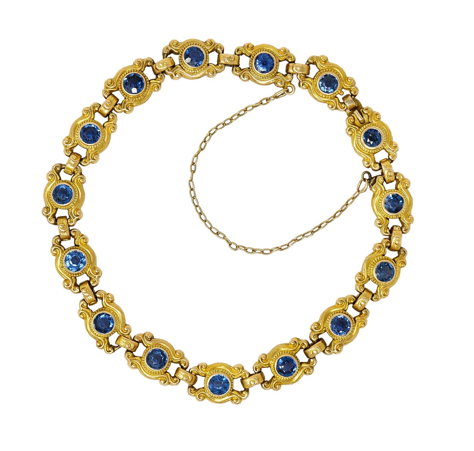 Sloan & Co. 4.50 CTW Sapphire 14 Karat Gold Link Braceletbracelet - Wilson's Estate Jewelry