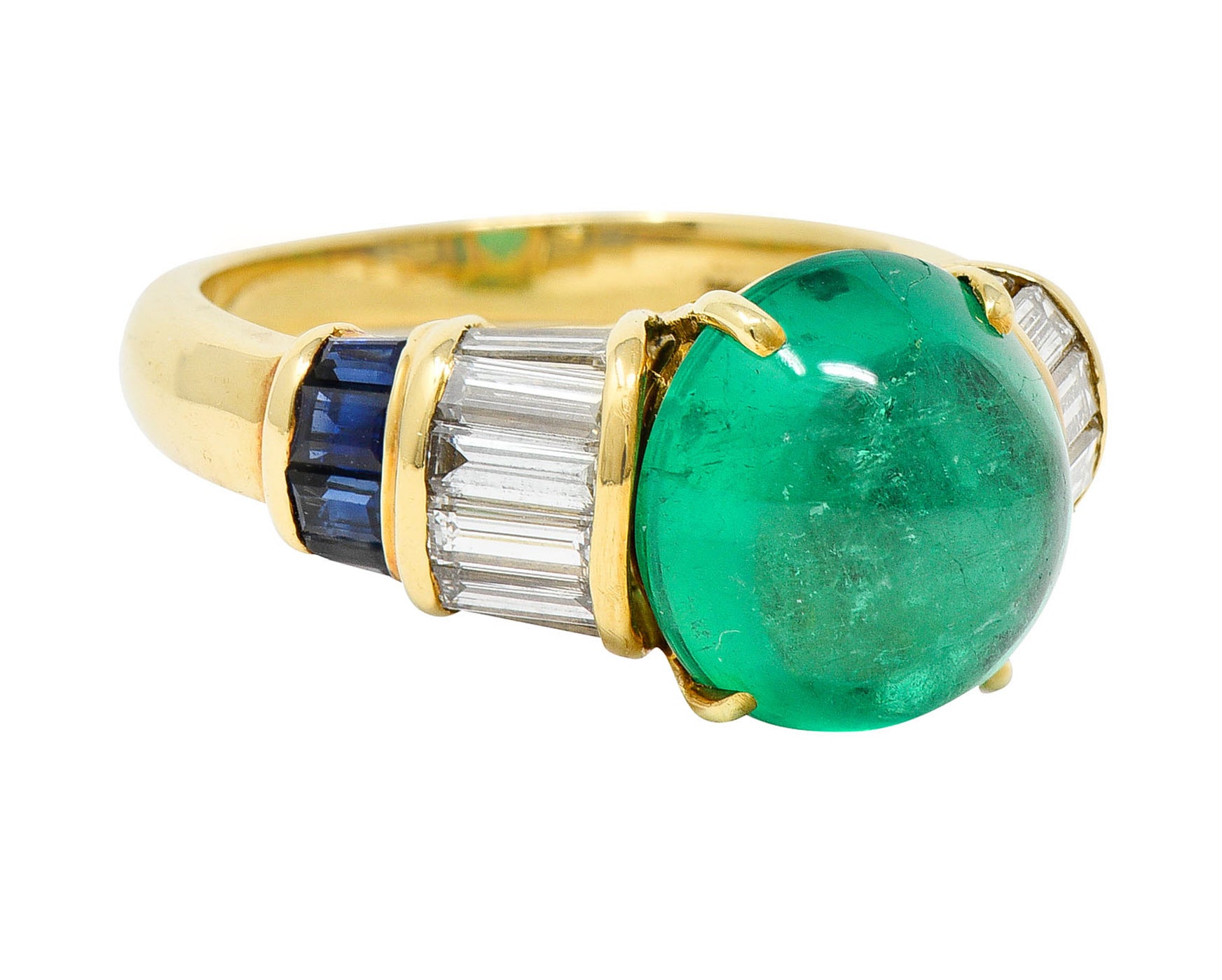 1960's Vintage Emerald Diamond Sapphire 18 Karat Gold Cocktail RingRing - Wilson's Estate Jewelry