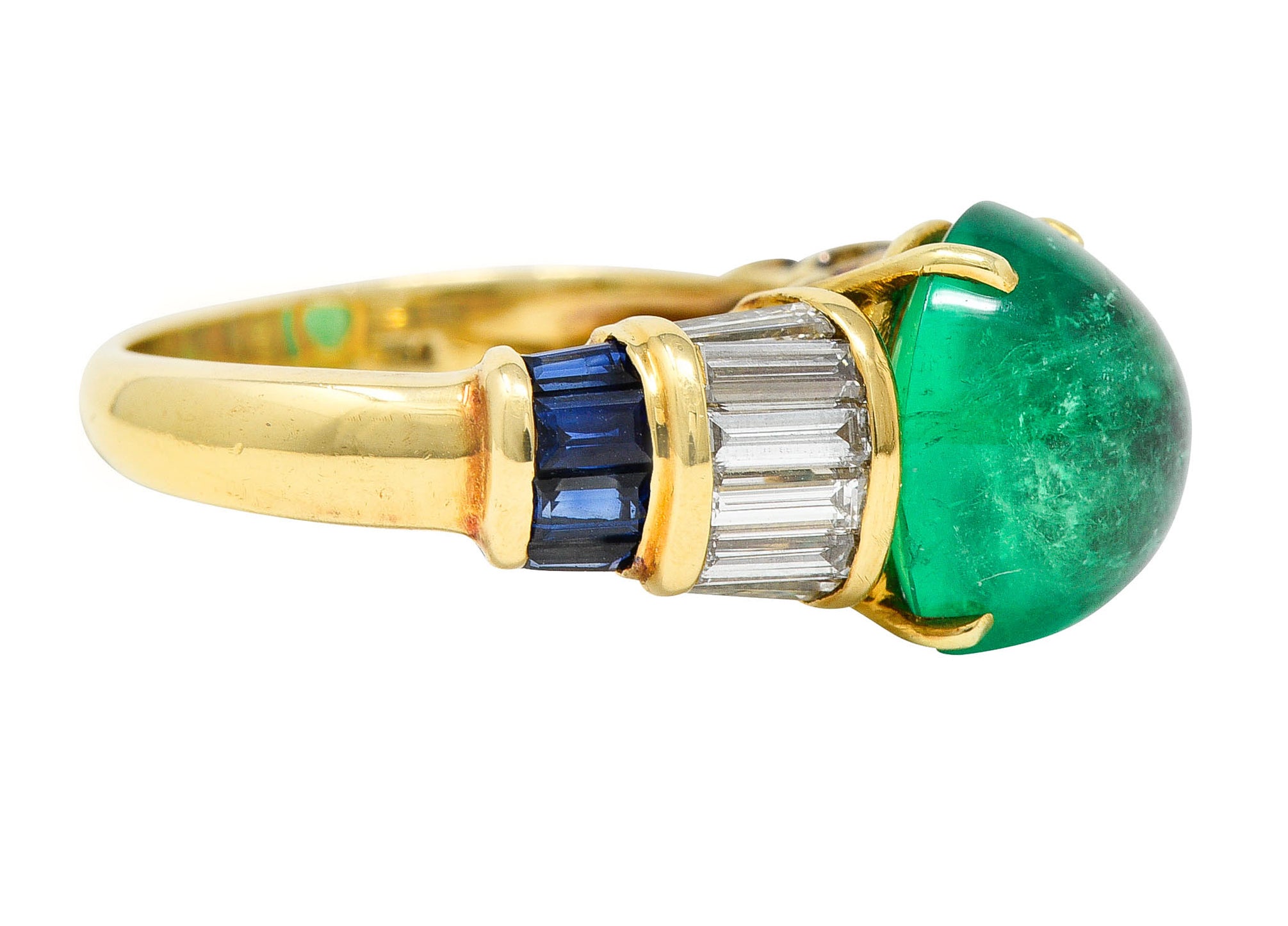 1960's Vintage Emerald Diamond Sapphire 18 Karat Gold Cocktail RingRing - Wilson's Estate Jewelry