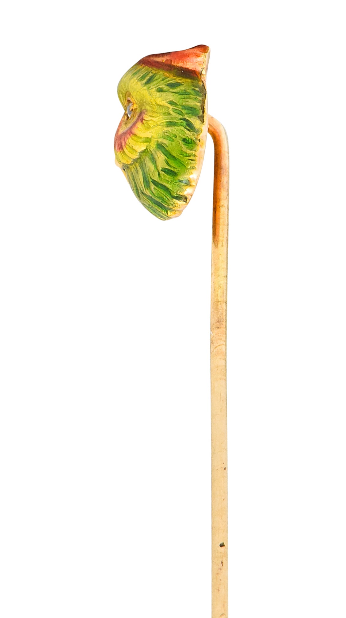 Art Nouveau Diamond Enamel 14 Karat Gold Parrot Stickpin - Wilson's Estate Jewelry