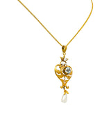Art Nouveau Aquamarine Pearl 14 Karat Gold Pendant Drop NecklaceNecklace - Wilson's Estate Jewelry