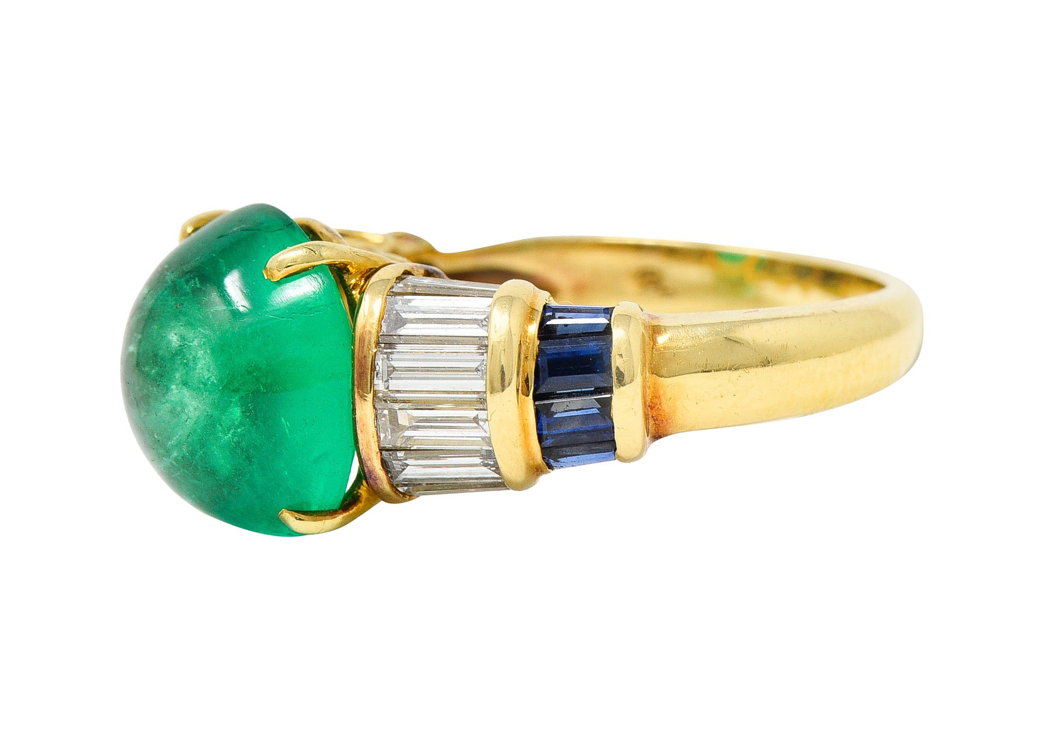 1960's Vintage Emerald Diamond Sapphire 18 Karat Gold Cocktail RingRing - Wilson's Estate Jewelry