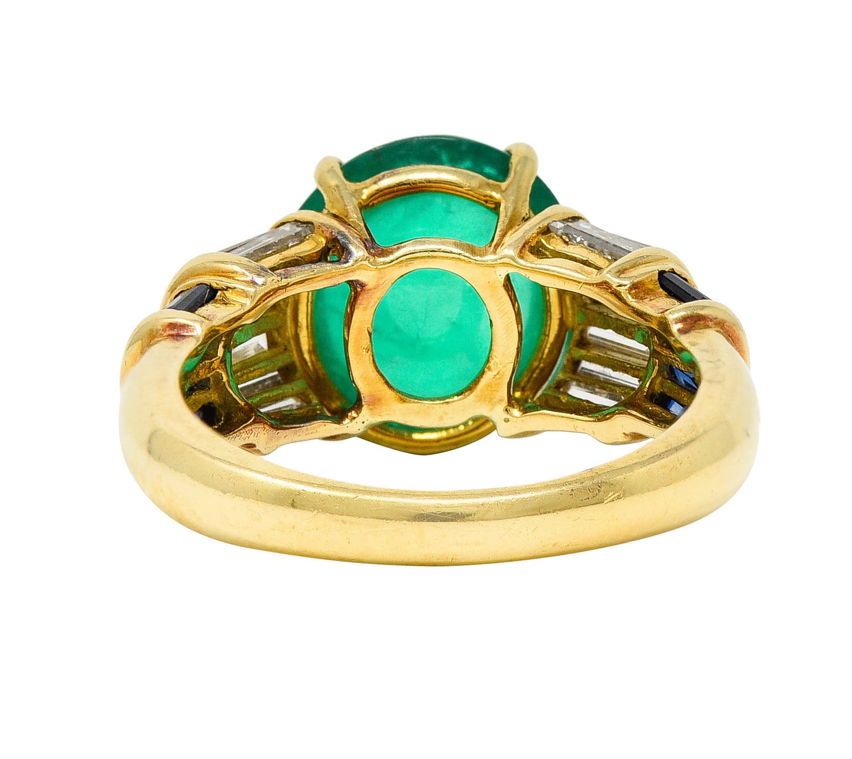 1960's Vintage Emerald Diamond Sapphire 18 Karat Gold Cocktail RingRing - Wilson's Estate Jewelry