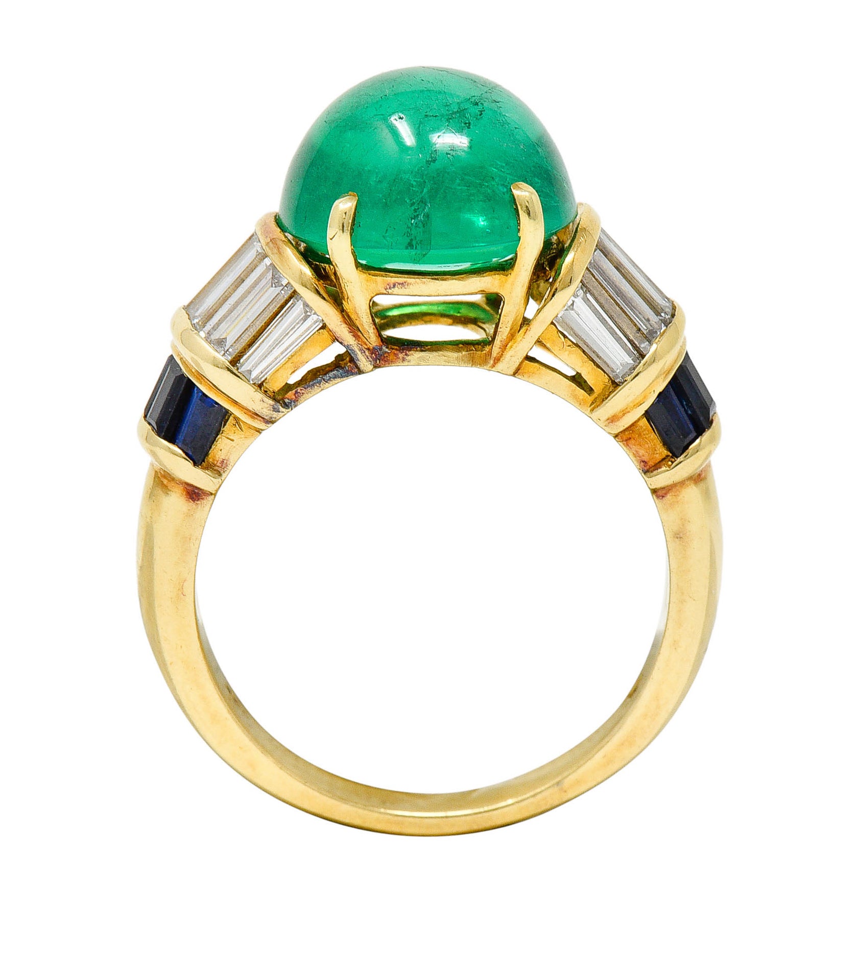 1960's Vintage Emerald Diamond Sapphire 18 Karat Gold Cocktail RingRing - Wilson's Estate Jewelry