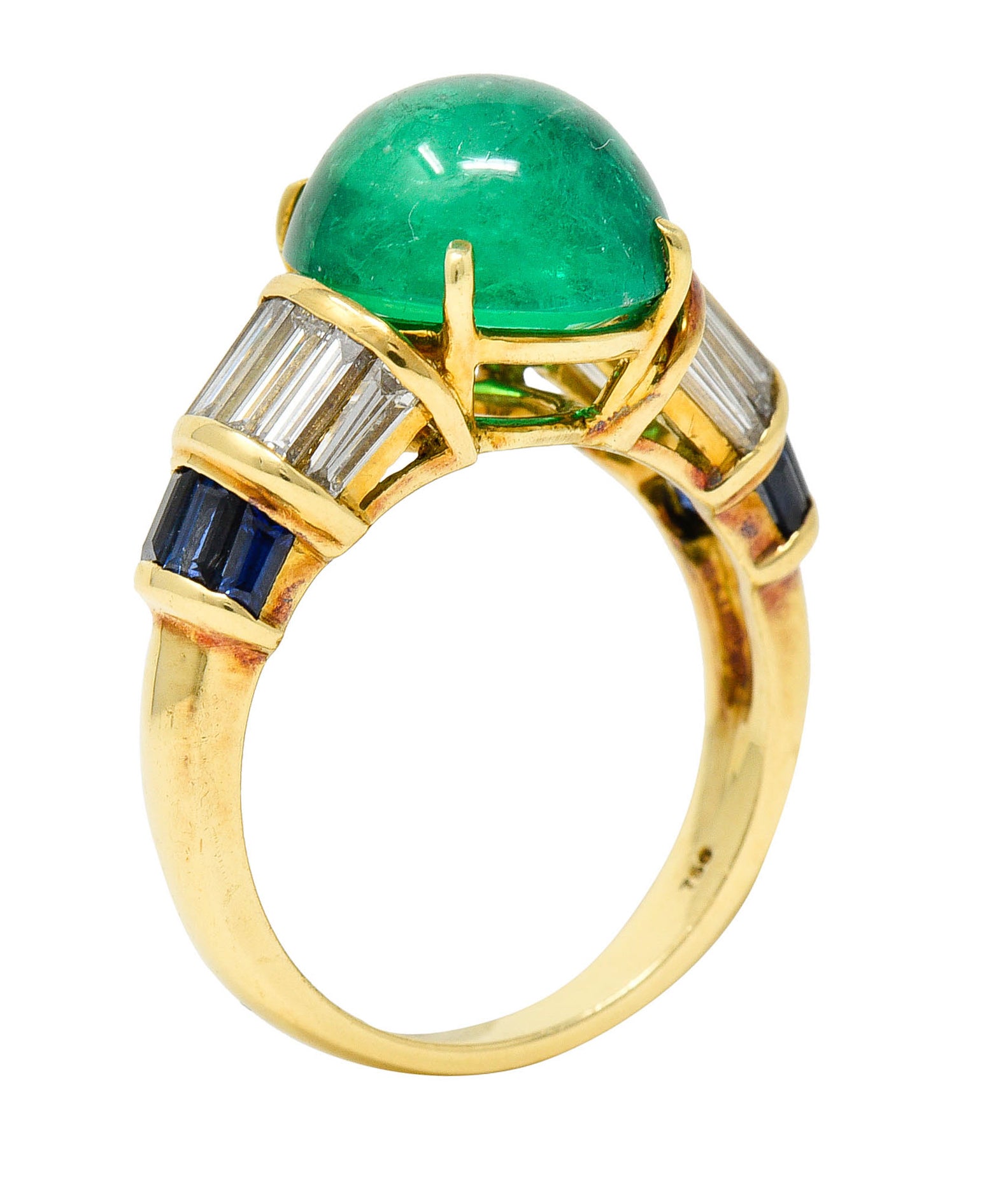 1960's Vintage Emerald Diamond Sapphire 18 Karat Gold Cocktail RingRing - Wilson's Estate Jewelry