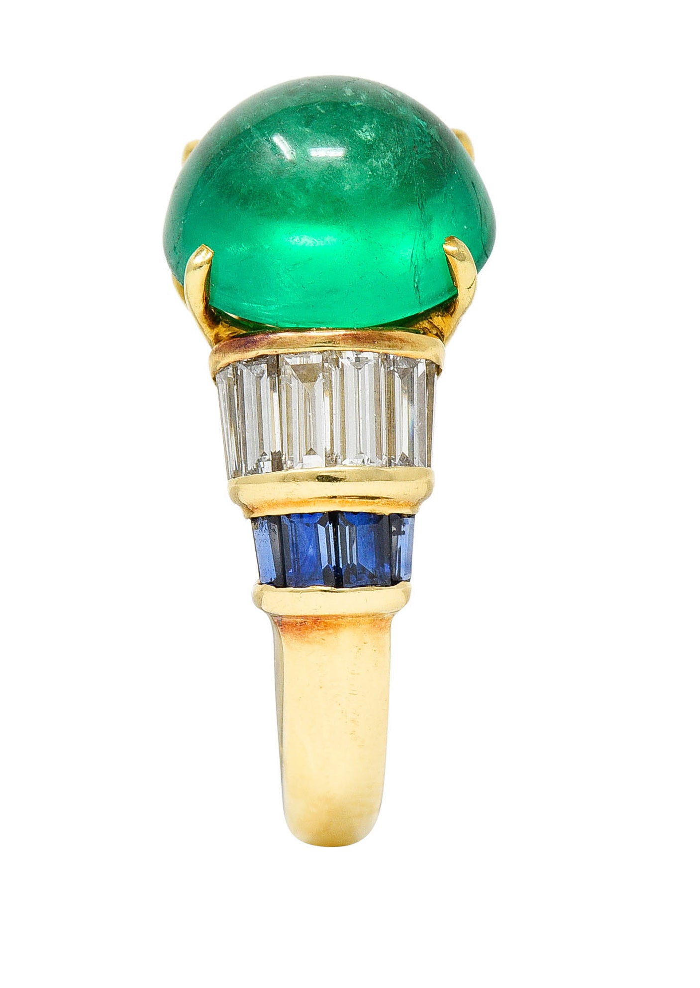 1960's Vintage Emerald Diamond Sapphire 18 Karat Gold Cocktail RingRing - Wilson's Estate Jewelry