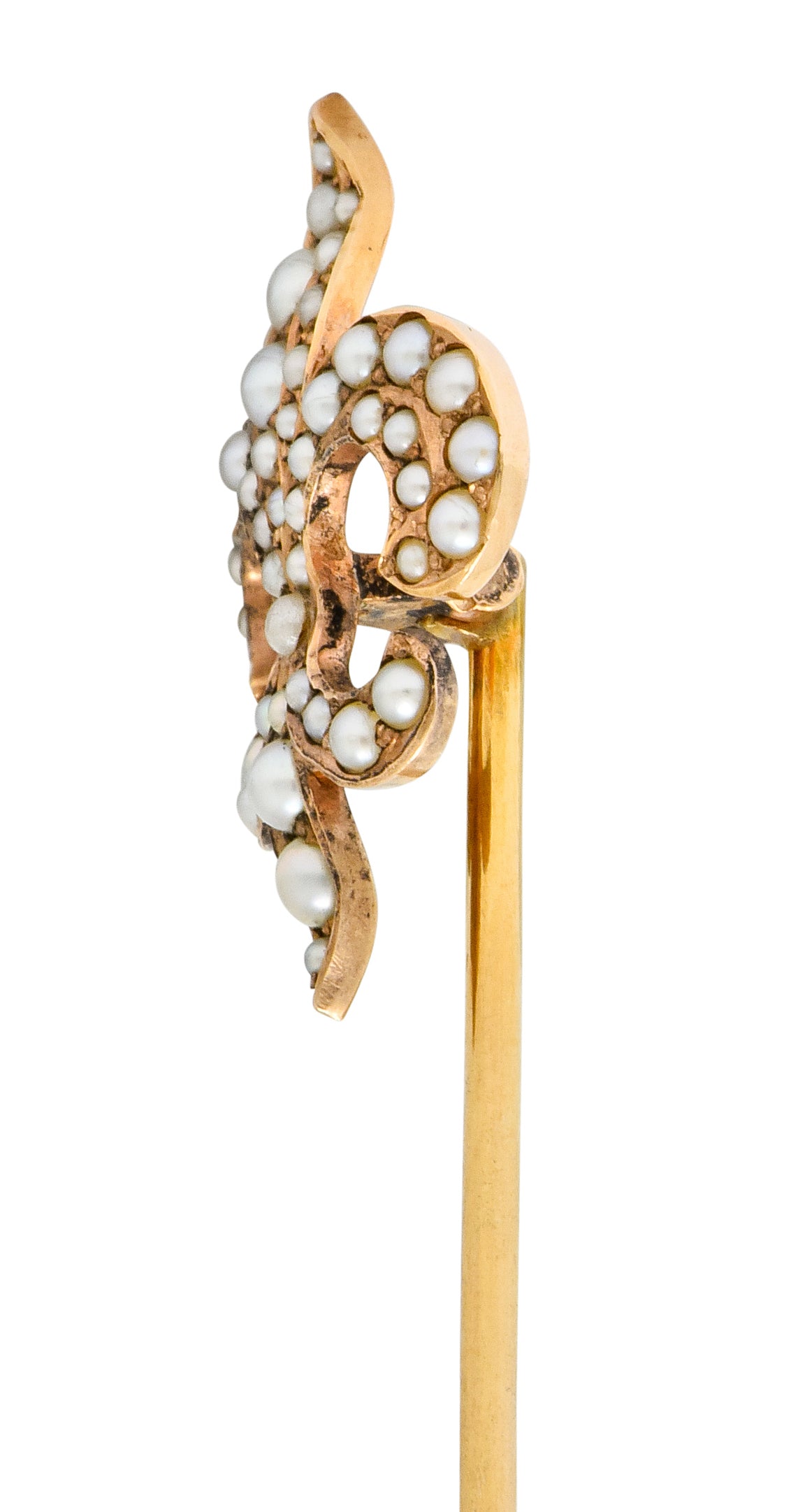 Riker Bros. Art Nouveau Seed Pearl 14 Karat Gold Fleur-De-Lis Stickpin - Wilson's Estate Jewelry