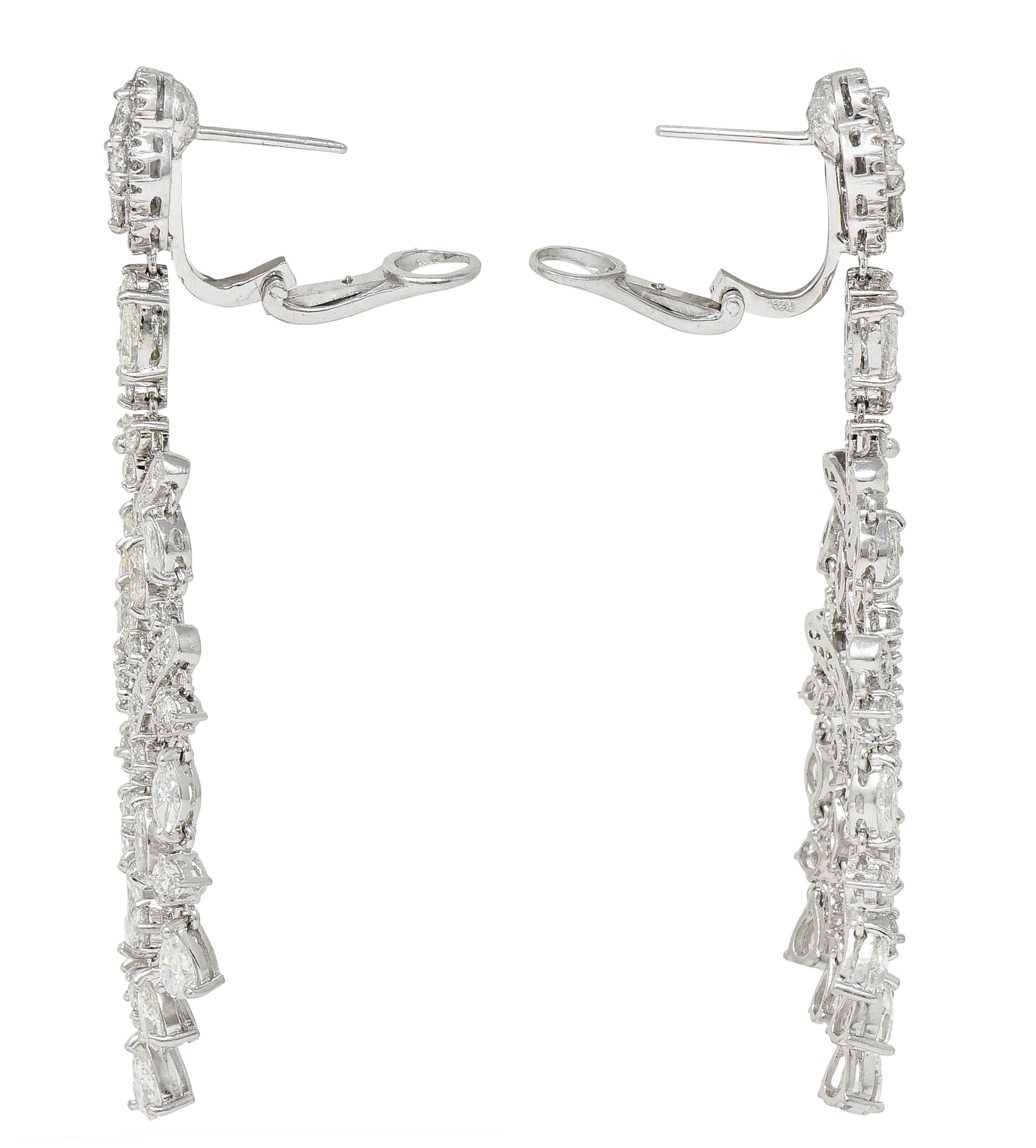 Contemporary 11.34 CTW Diamond Platinum Quatrefoil Fringe Chandelier Earrings