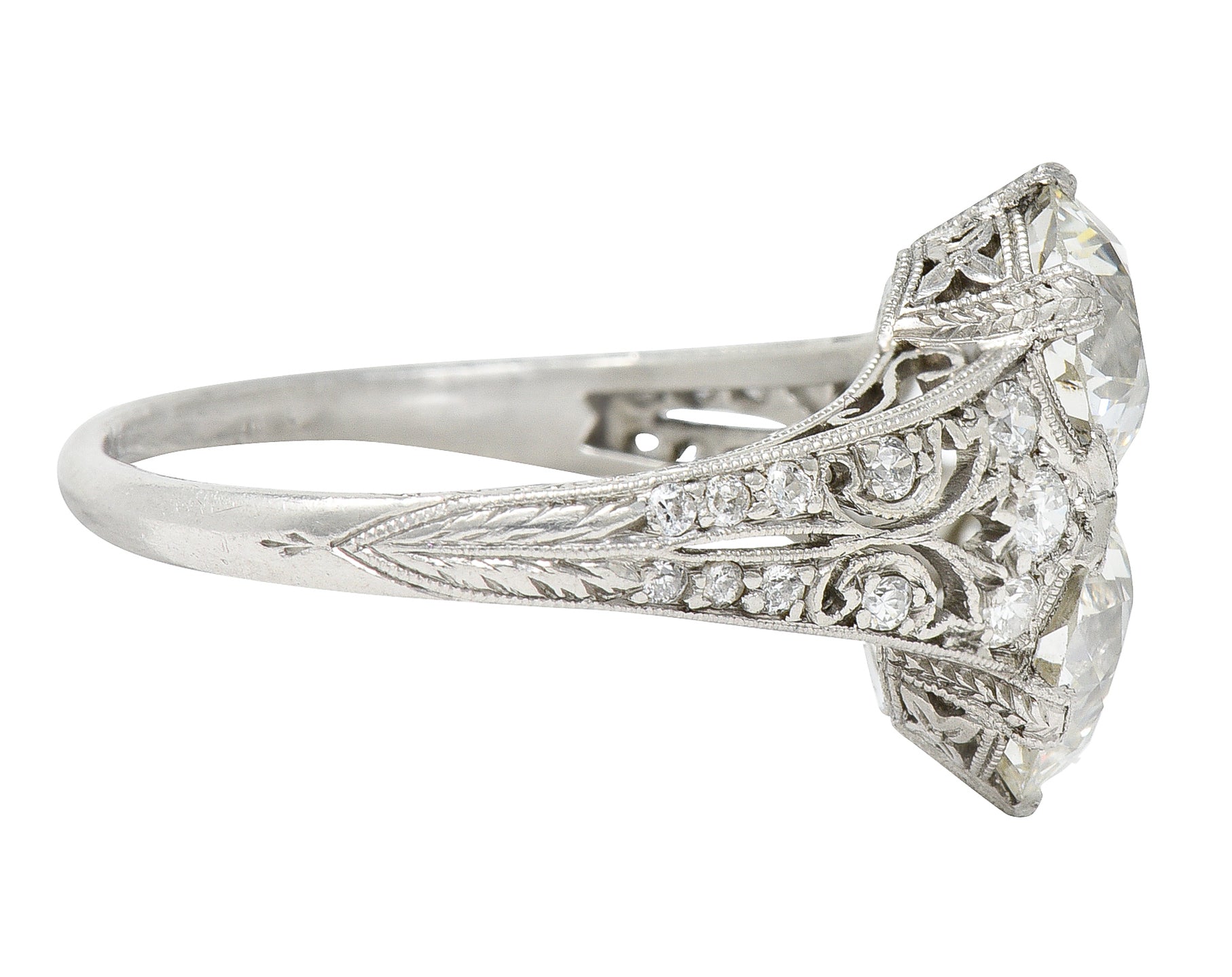 Edwardian 3.00 CTW Diamond Platinum Lily of the Valley Toi Et Moi Dinner Ring GIA Wilson's Estate Jewelry