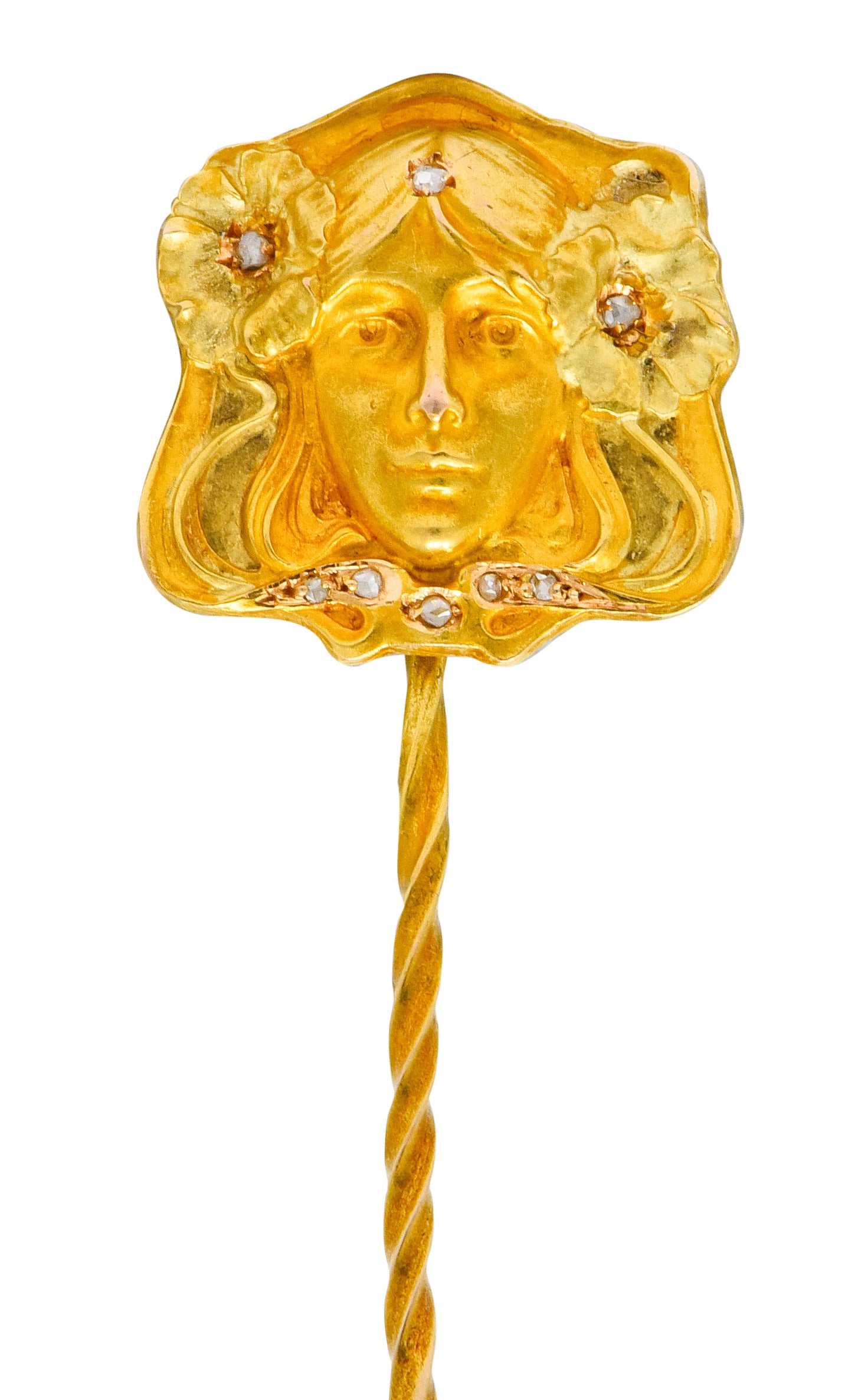 Art Nouveau Diamond 14 Karat Two-Tone Gold Ethereal Woman Stickpin - Wilson's Estate Jewelry