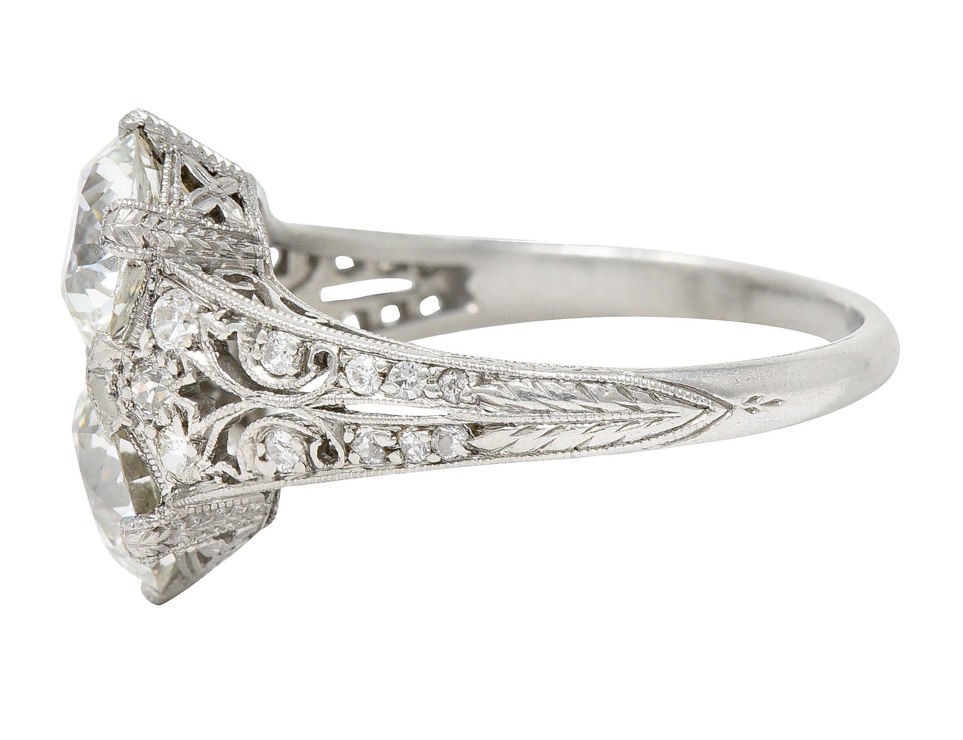 Edwardian 3.00 CTW Diamond Platinum Lily of the Valley Toi Et Moi Dinner Ring GIA Wilson's Estate Jewelry