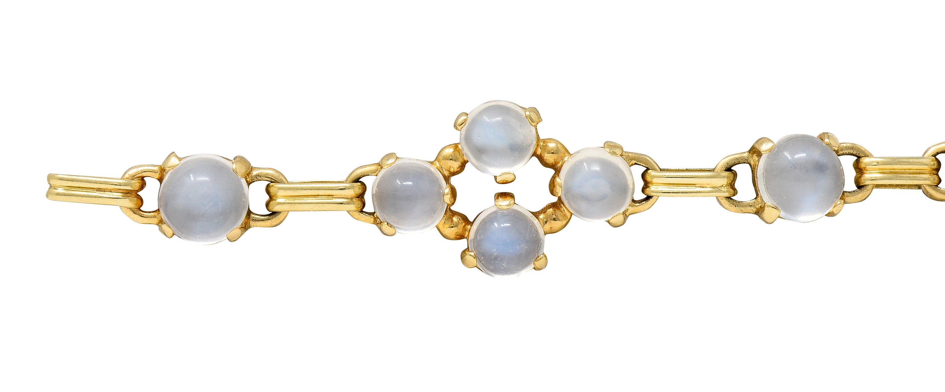 1940's Retro Moonstone 14 Karat Gold Link Braceletbracelet - Wilson's Estate Jewelry