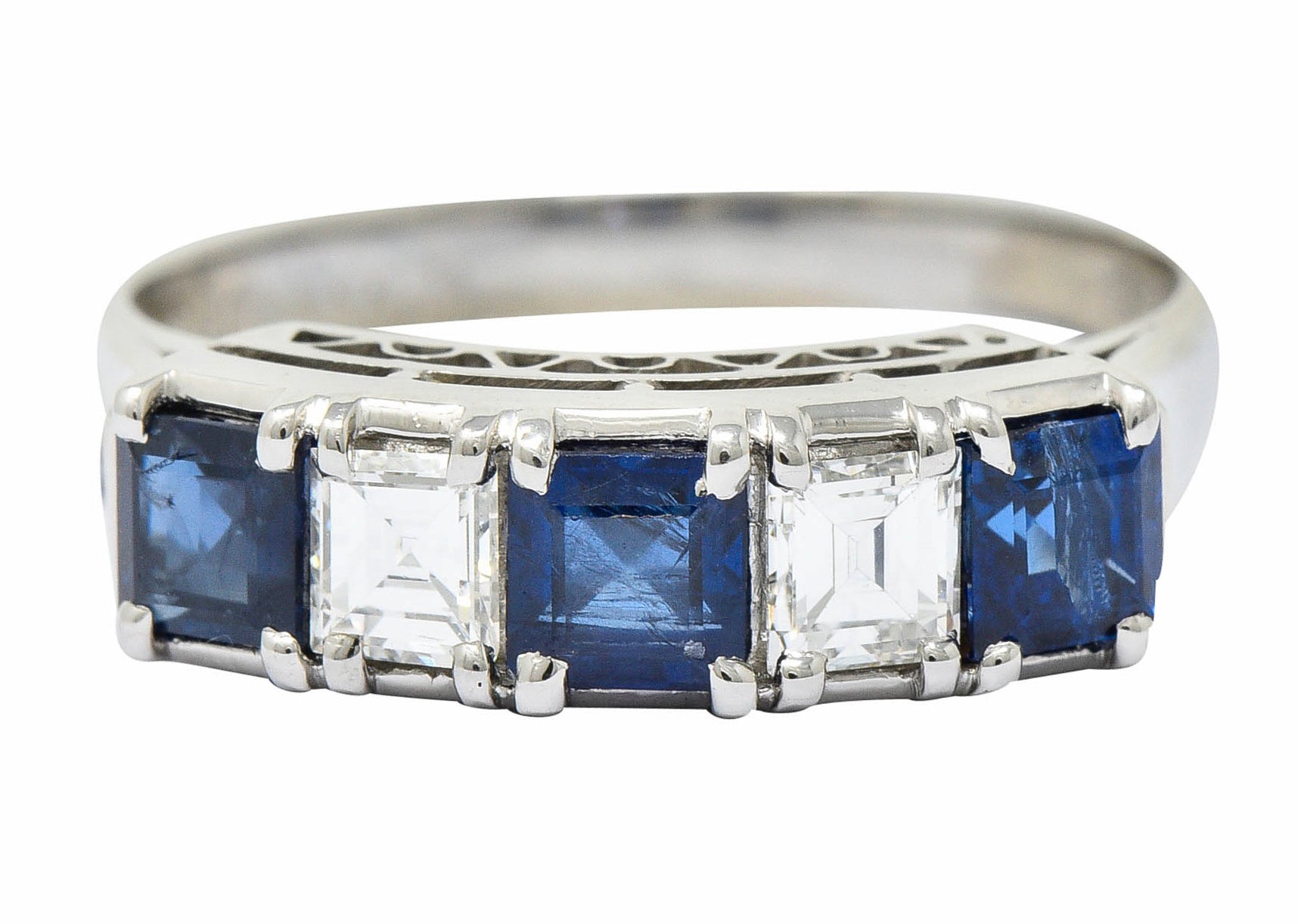 Contemporary 1.31 CTW Sapphire Diamond Platinum Five Stone Band RingRing - Wilson's Estate Jewelry