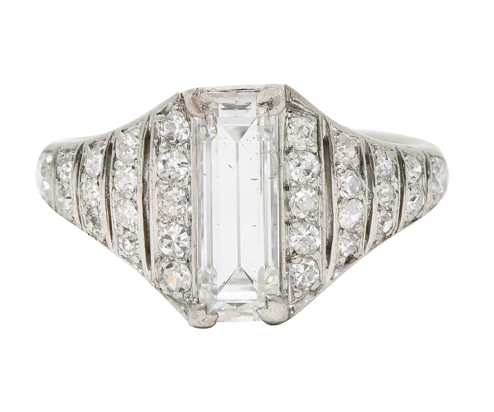 Cartier Art Deco 1.75 CTW Baguette Cut Diamond Platinum Tapered Vintage Alternative Ring Wilson's Estate Jewelry