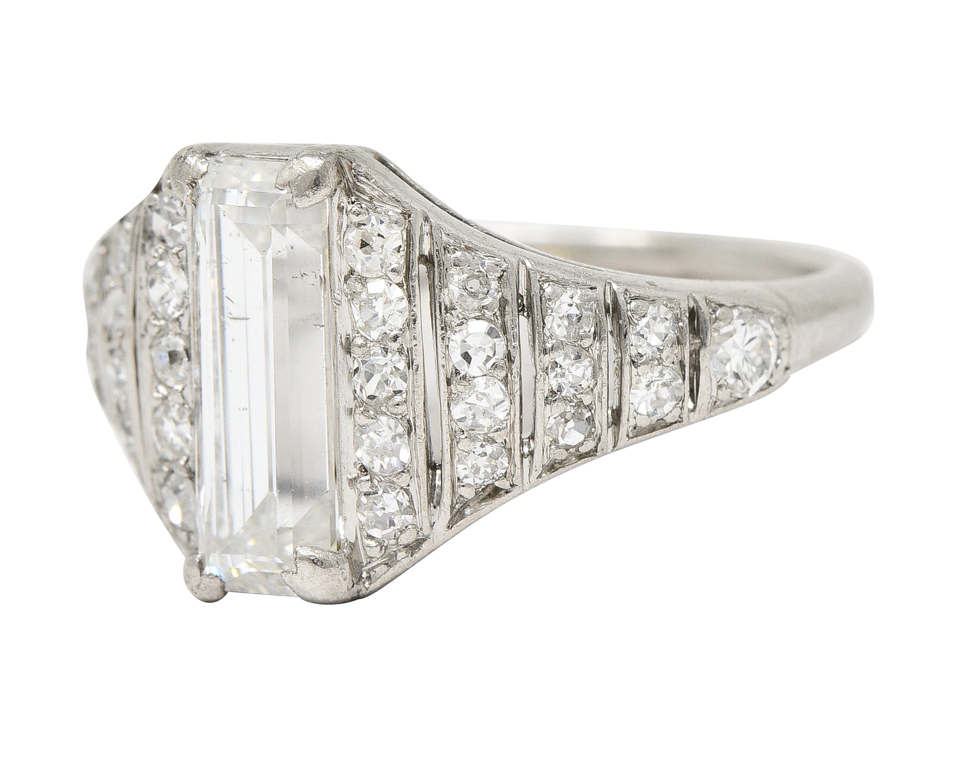 Cartier Art Deco 1.75 CTW Baguette Cut Diamond Platinum Tapered Vintage Alternative Ring Wilson's Estate Jewelry