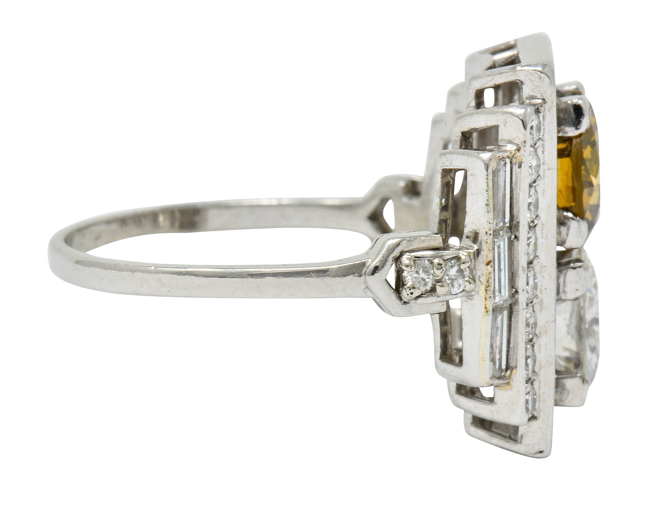 1950’s 5.05 CTW Fancy Diamond Platinum Rectangular Cocktail Ring - Wilson's Estate Jewelry