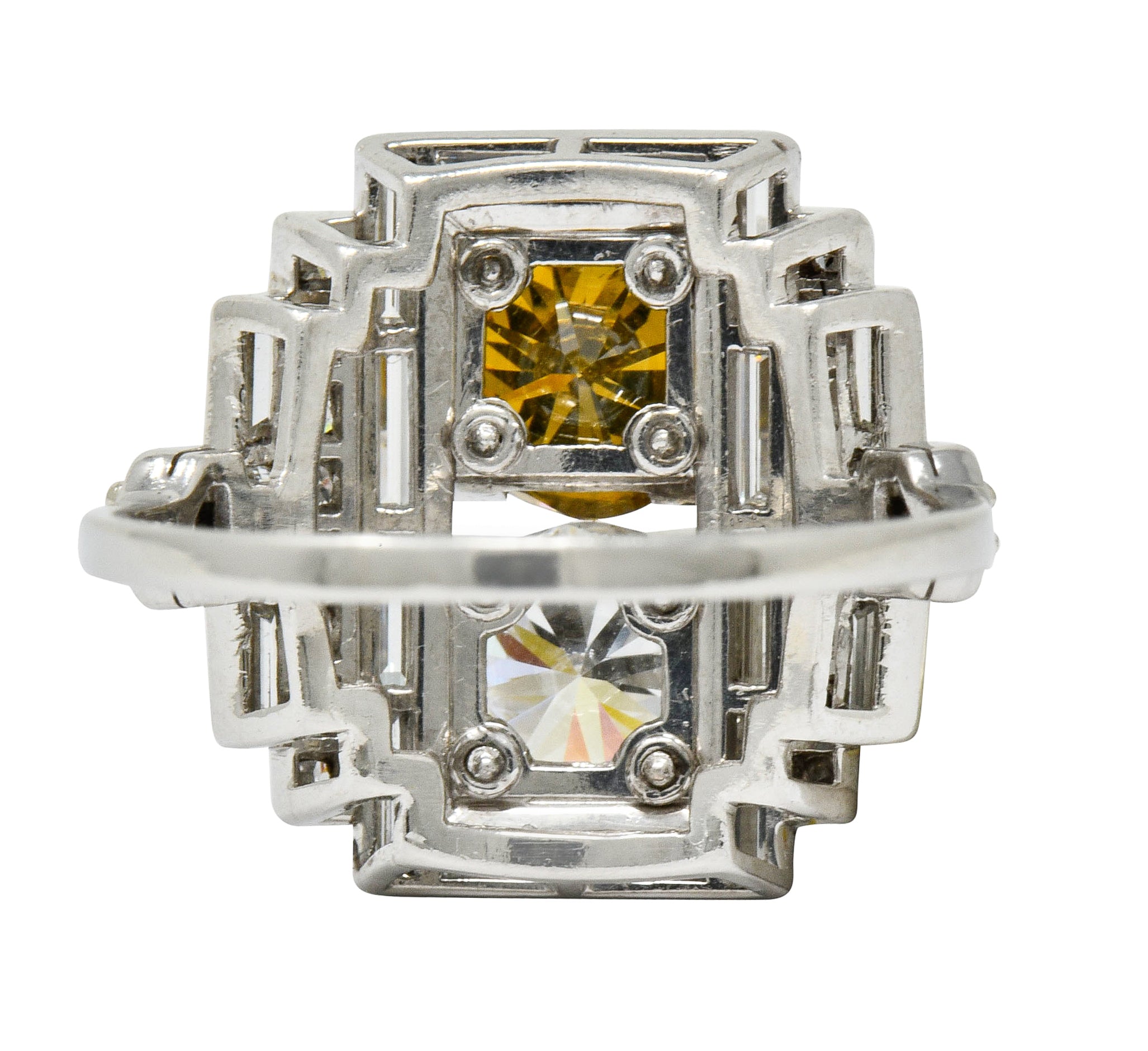 1950’s 5.05 CTW Fancy Diamond Platinum Rectangular Cocktail Ring - Wilson's Estate Jewelry