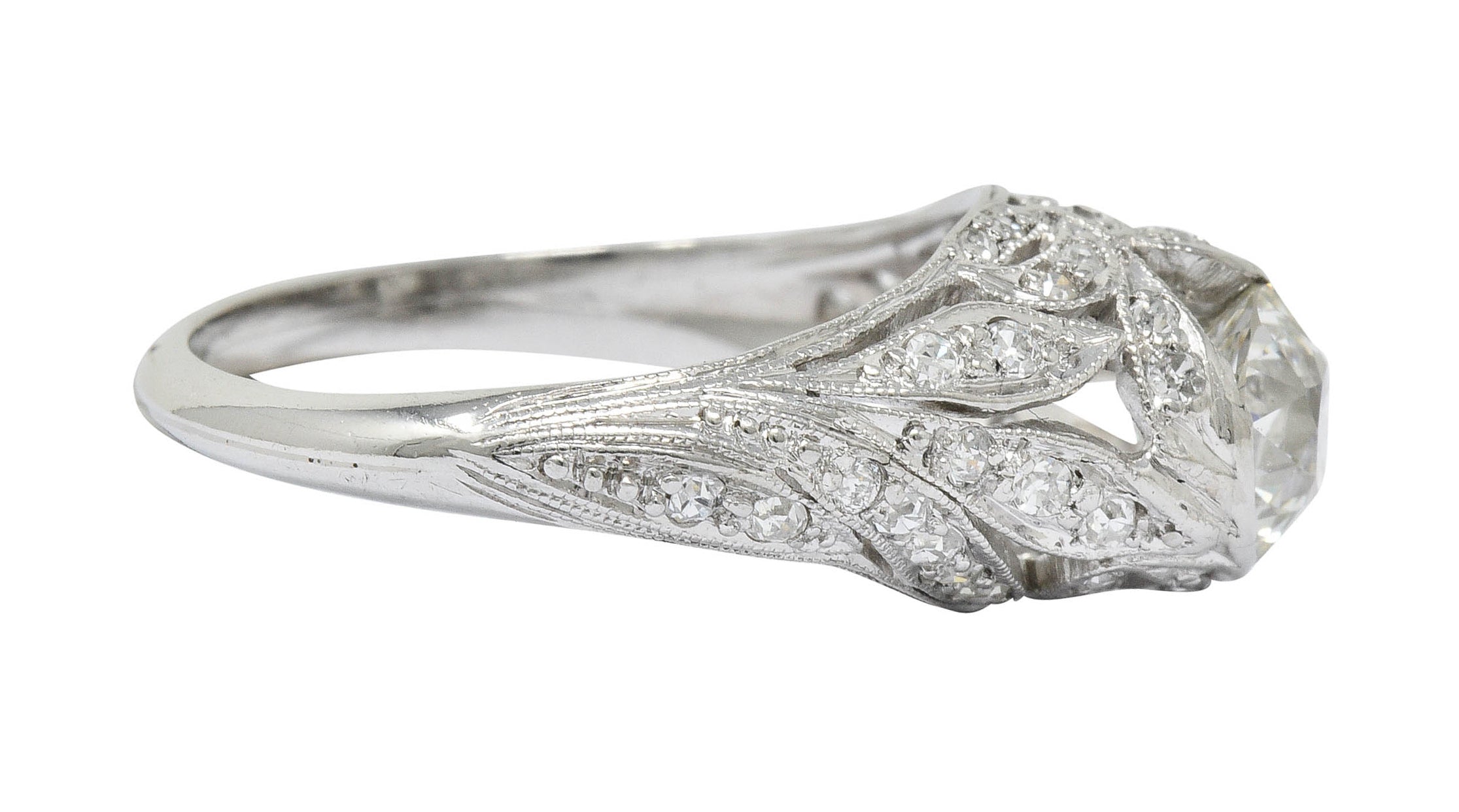 Edwardian 1.55 CTW Diamond Platinum Bow Engagement Ring GIARing - Wilson's Estate Jewelry