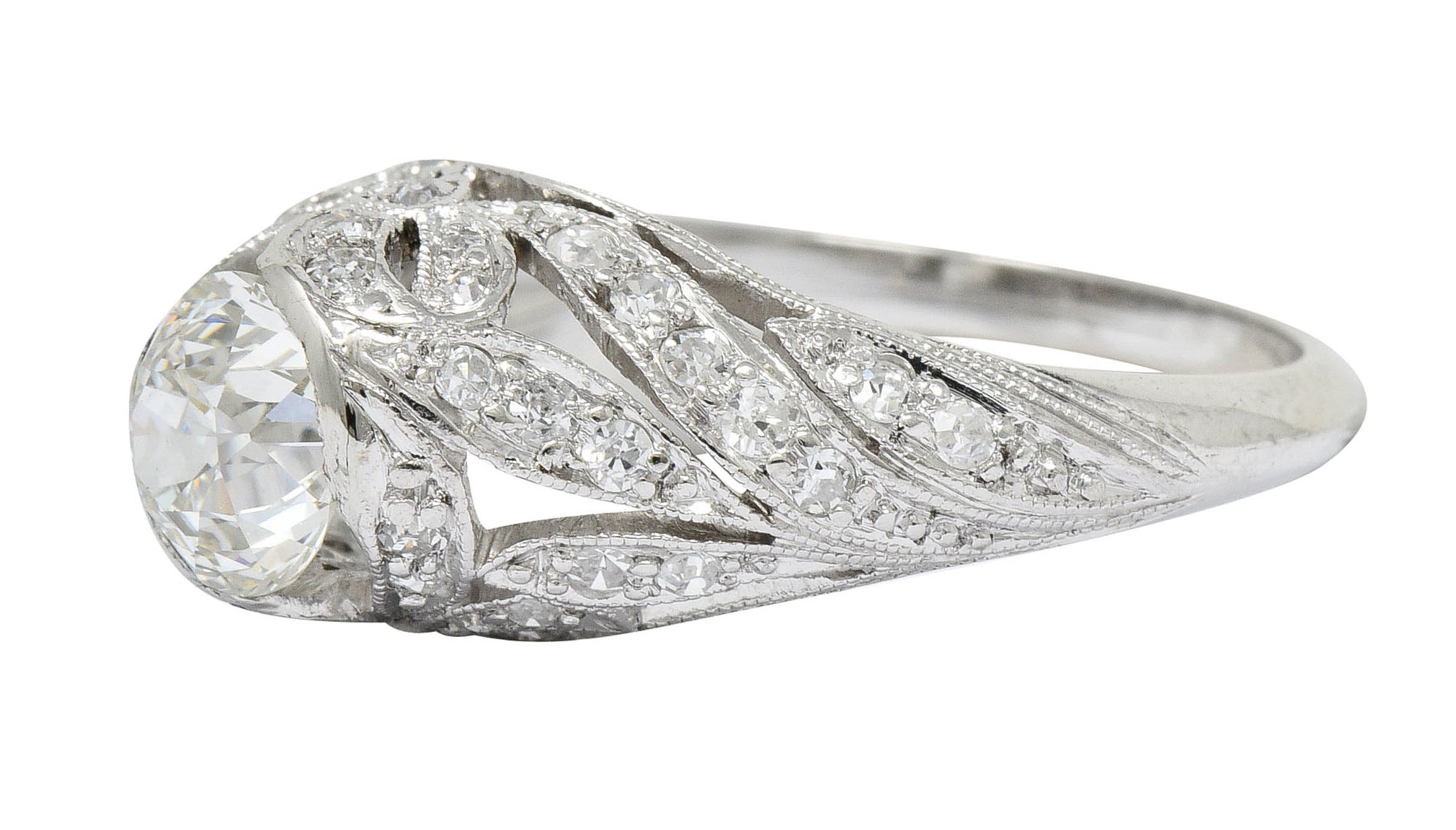 Edwardian 1.55 CTW Diamond Platinum Bow Engagement Ring GIARing - Wilson's Estate Jewelry