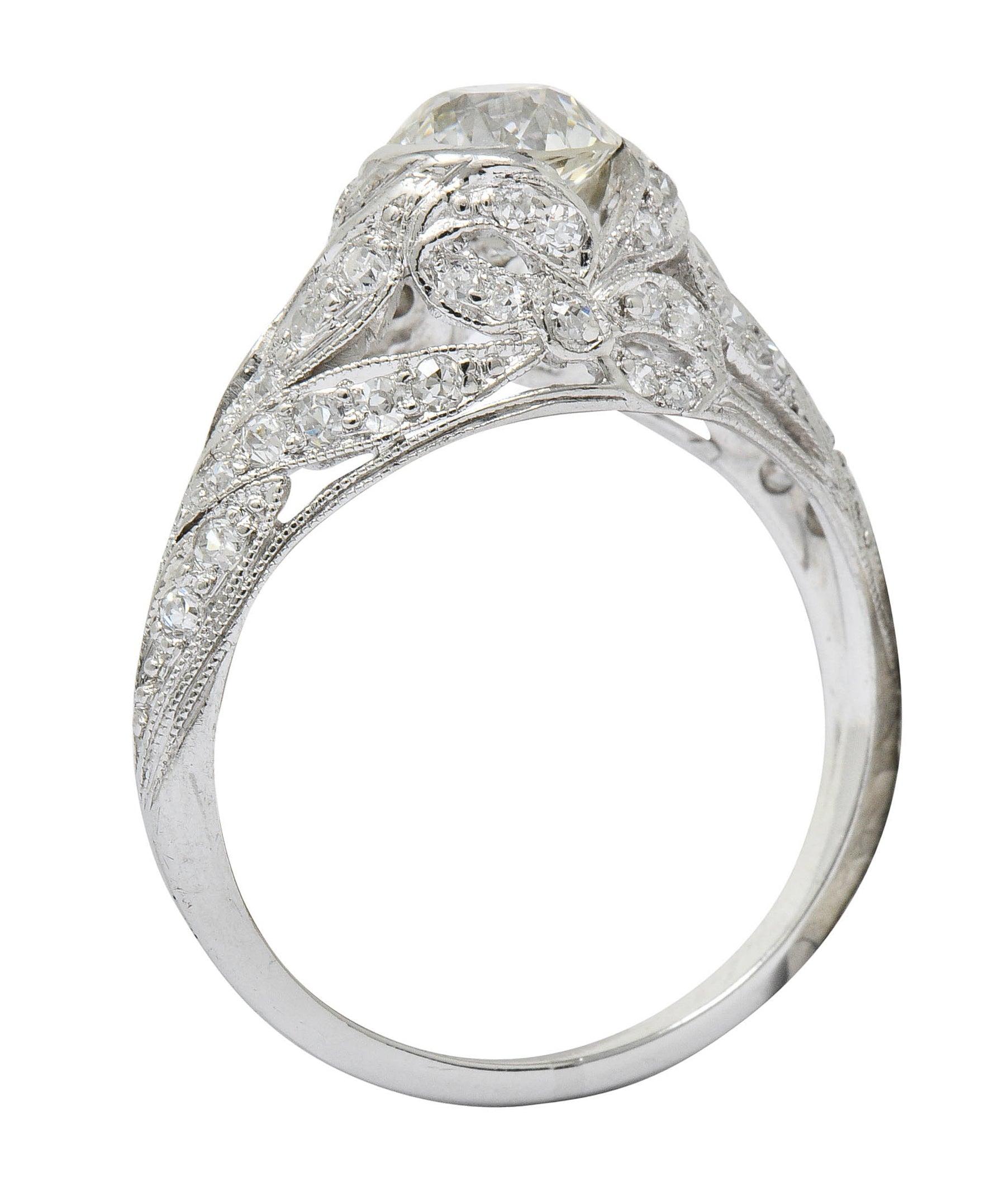 Edwardian 1.55 CTW Diamond Platinum Bow Engagement Ring GIARing - Wilson's Estate Jewelry