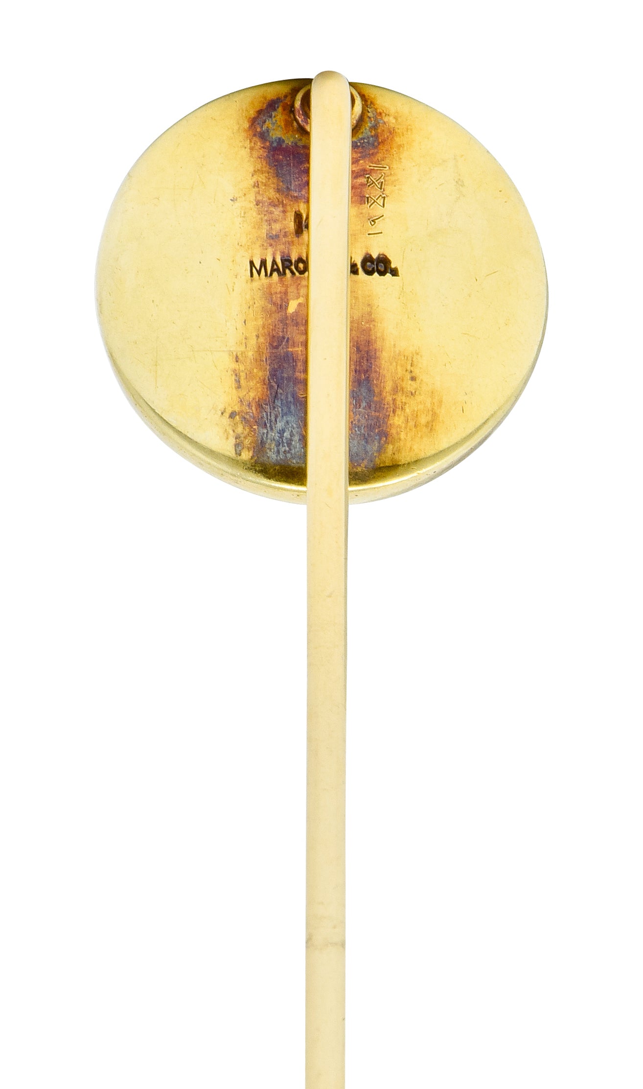 Marcus & Co. Victorian Painted Carved Rock Crystal 14 Karat Gold Stickpin - Wilson's Estate Jewelry