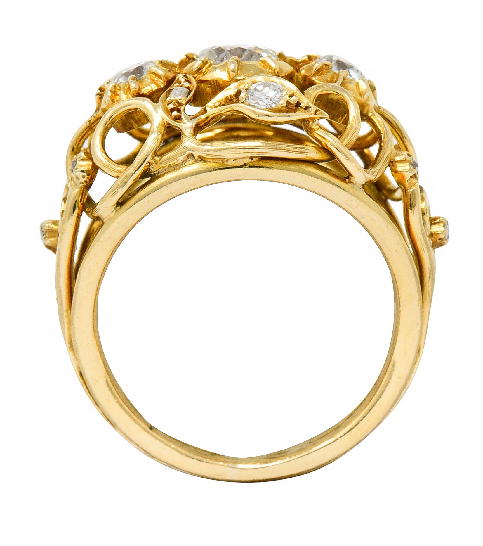 Arts and Crafts Diamond 18 Karat Gold Foliate Filigree Band RingRing - Wilson's Estate Jewelry