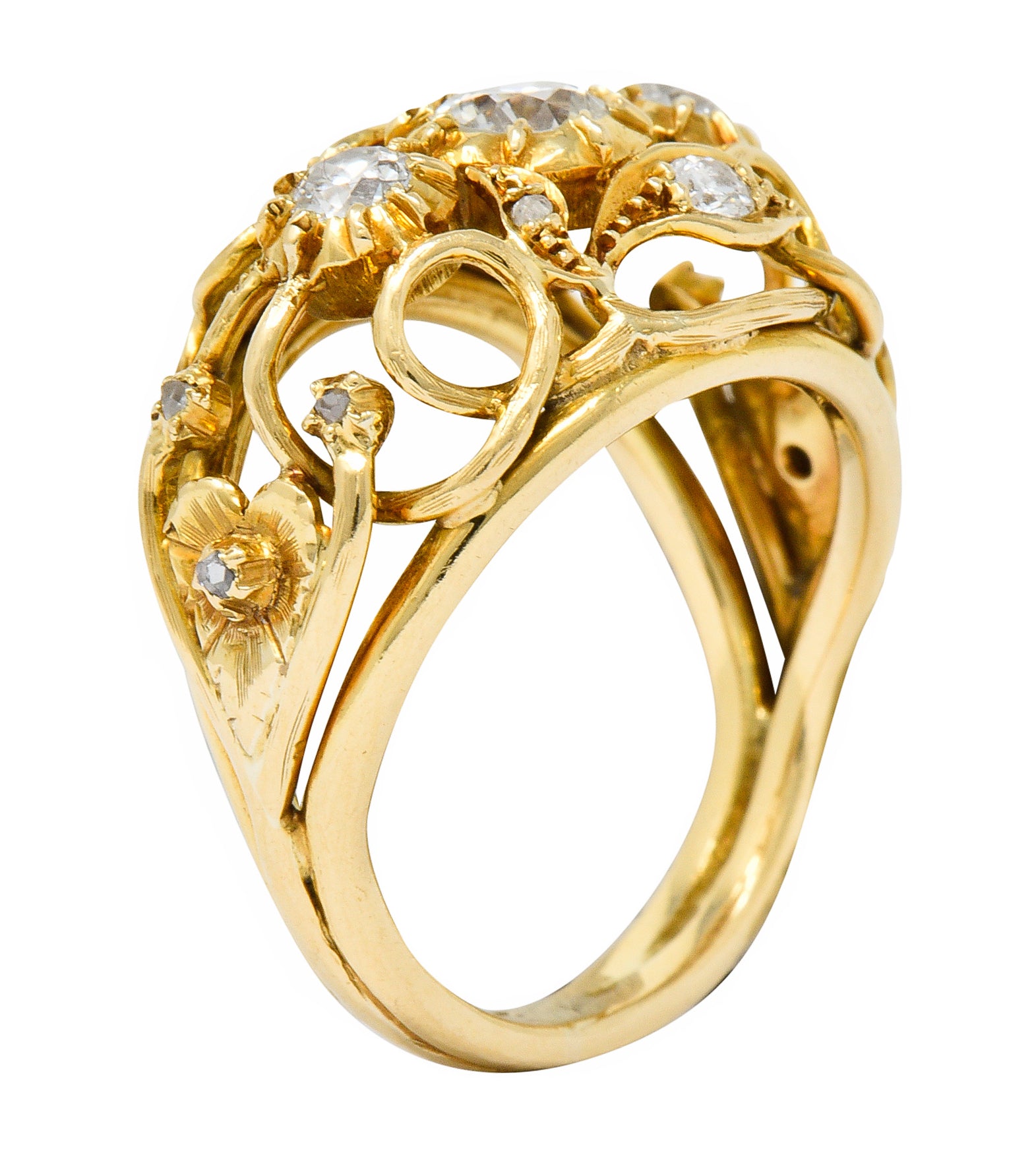 Arts and Crafts Diamond 18 Karat Gold Foliate Filigree Band RingRing - Wilson's Estate Jewelry