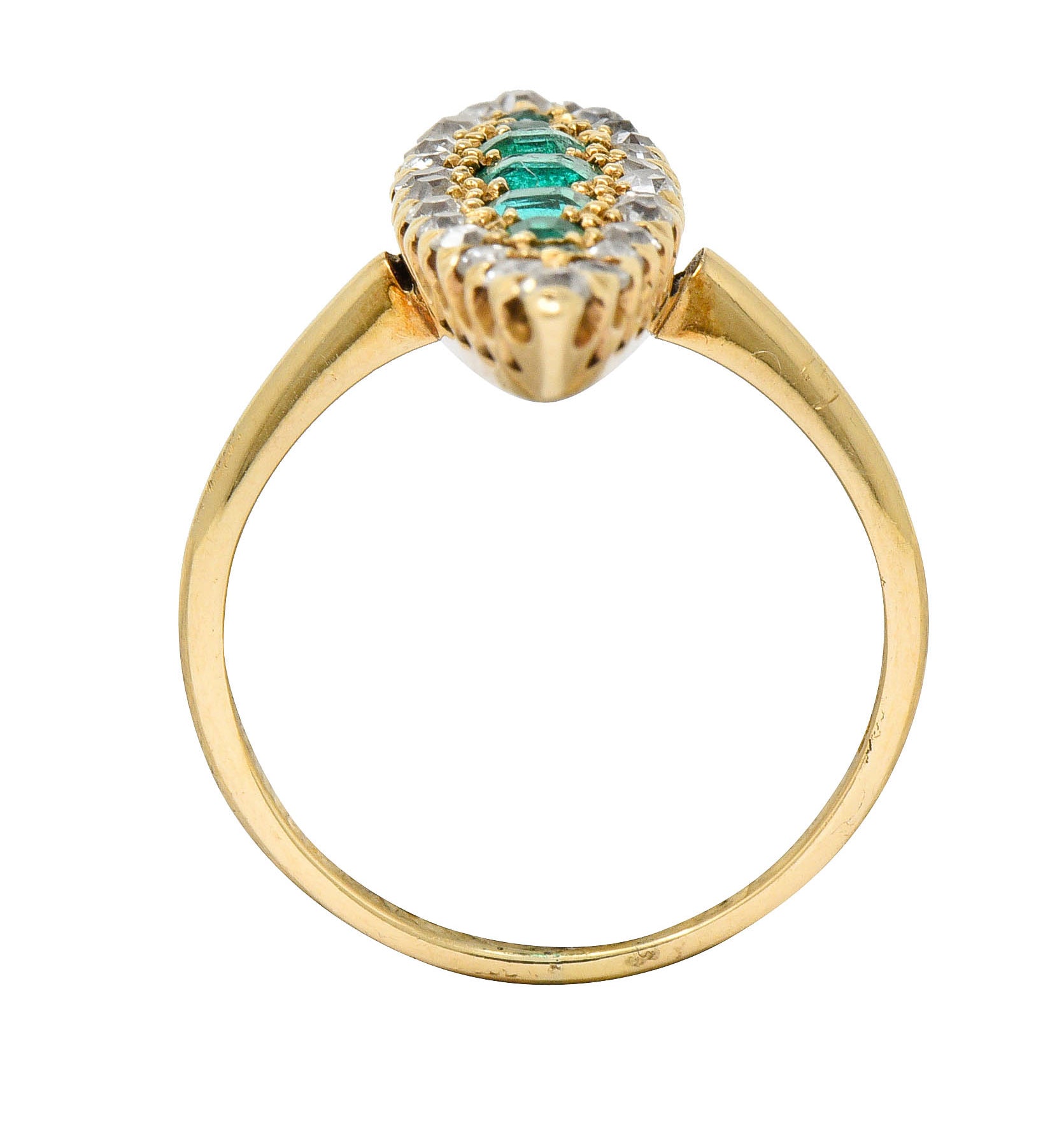 Victorian 1.22 CTW Emerald Diamond 14 Karat Gold Navette Cluster RingRing - Wilson's Estate Jewelry