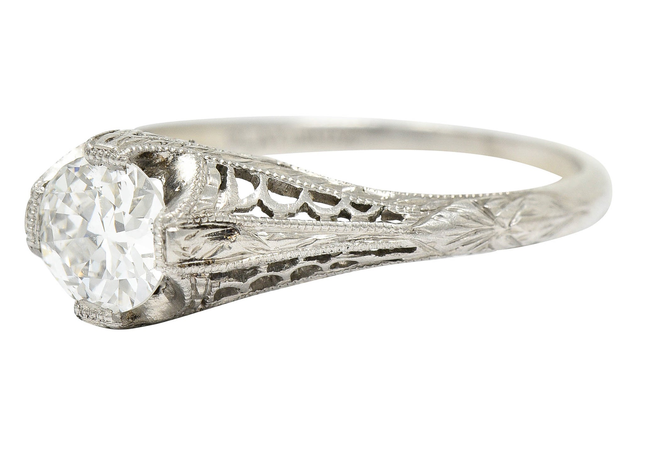 1915 Edwardian 0.63 CTW Diamond Platinum Filigree Engagement RingRing - Wilson's Estate Jewelry