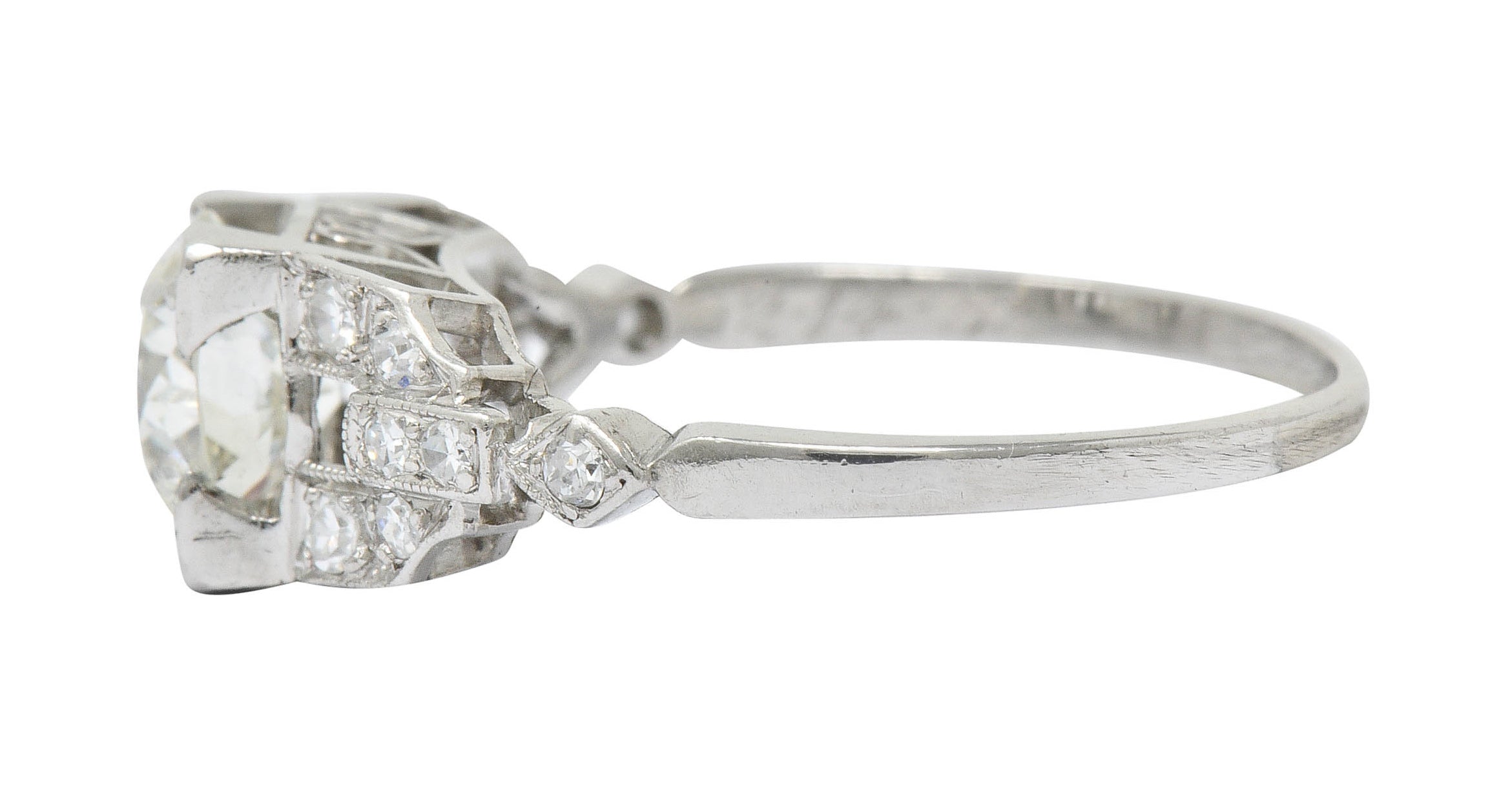 1950's Mid-Century 1.25 CTW Diamond Platinum Buckle Engagement Ring GIARing - Wilson's Estate Jewelry