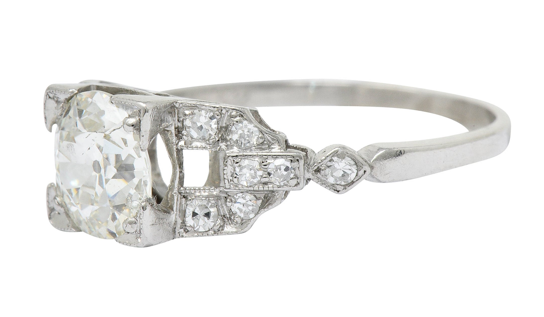 1950's Mid-Century 1.25 CTW Diamond Platinum Buckle Engagement Ring GIARing - Wilson's Estate Jewelry