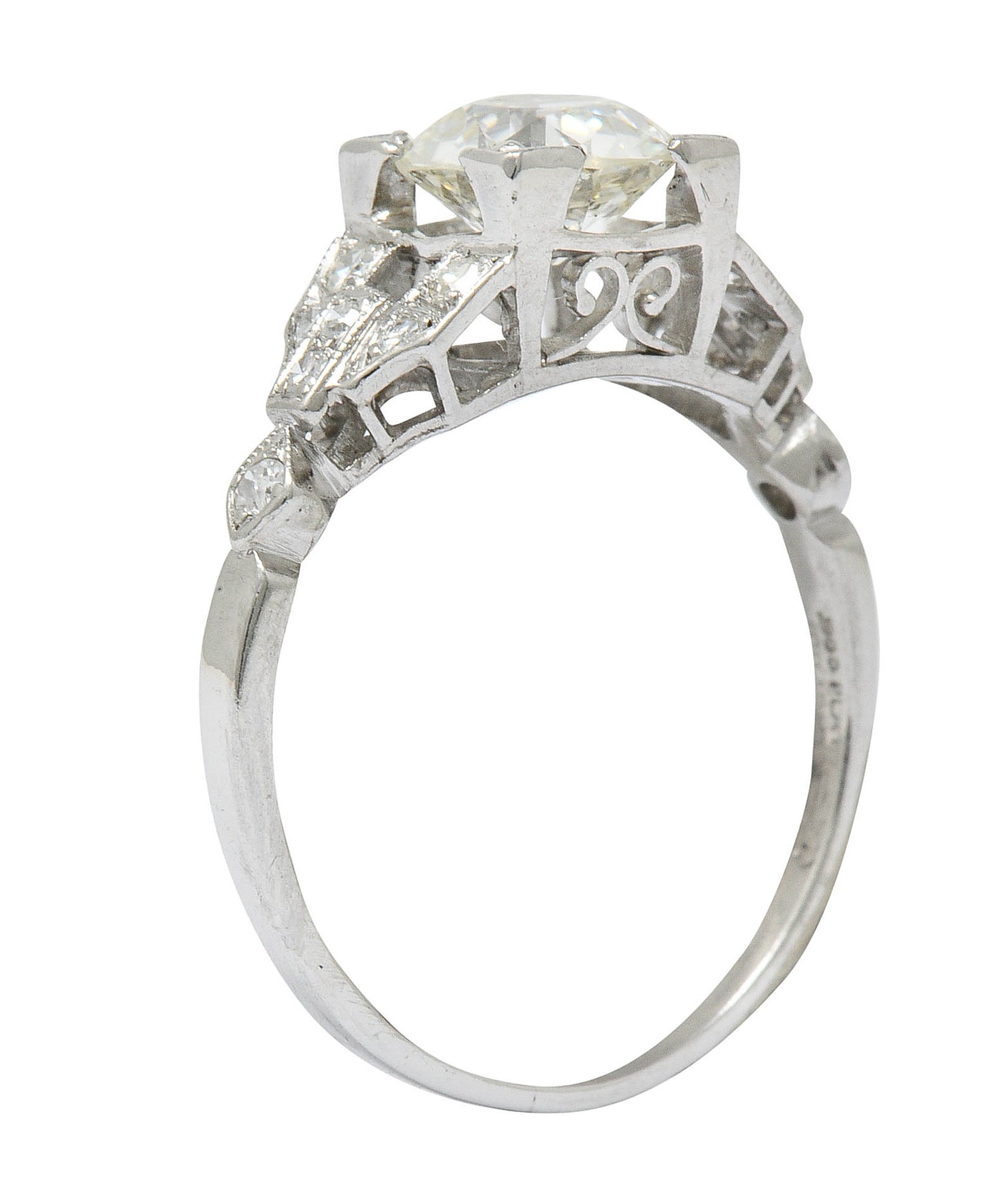 1950's Mid-Century 1.25 CTW Diamond Platinum Buckle Engagement Ring GIARing - Wilson's Estate Jewelry