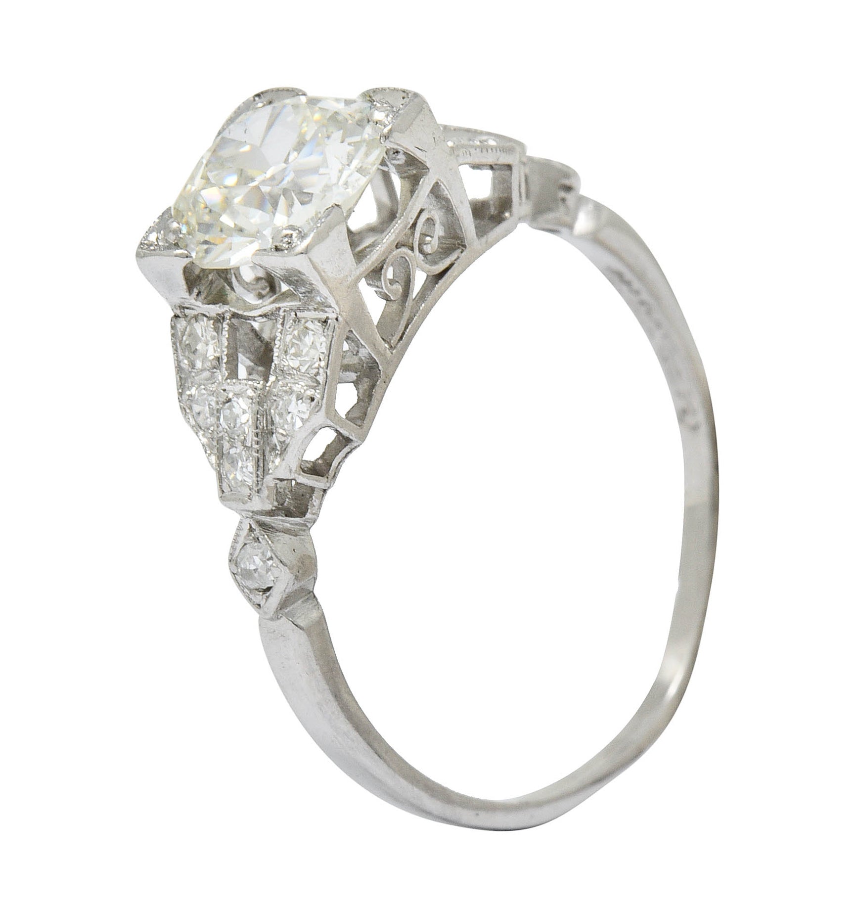 1950's Mid-Century 1.25 CTW Diamond Platinum Buckle Engagement Ring GIARing - Wilson's Estate Jewelry